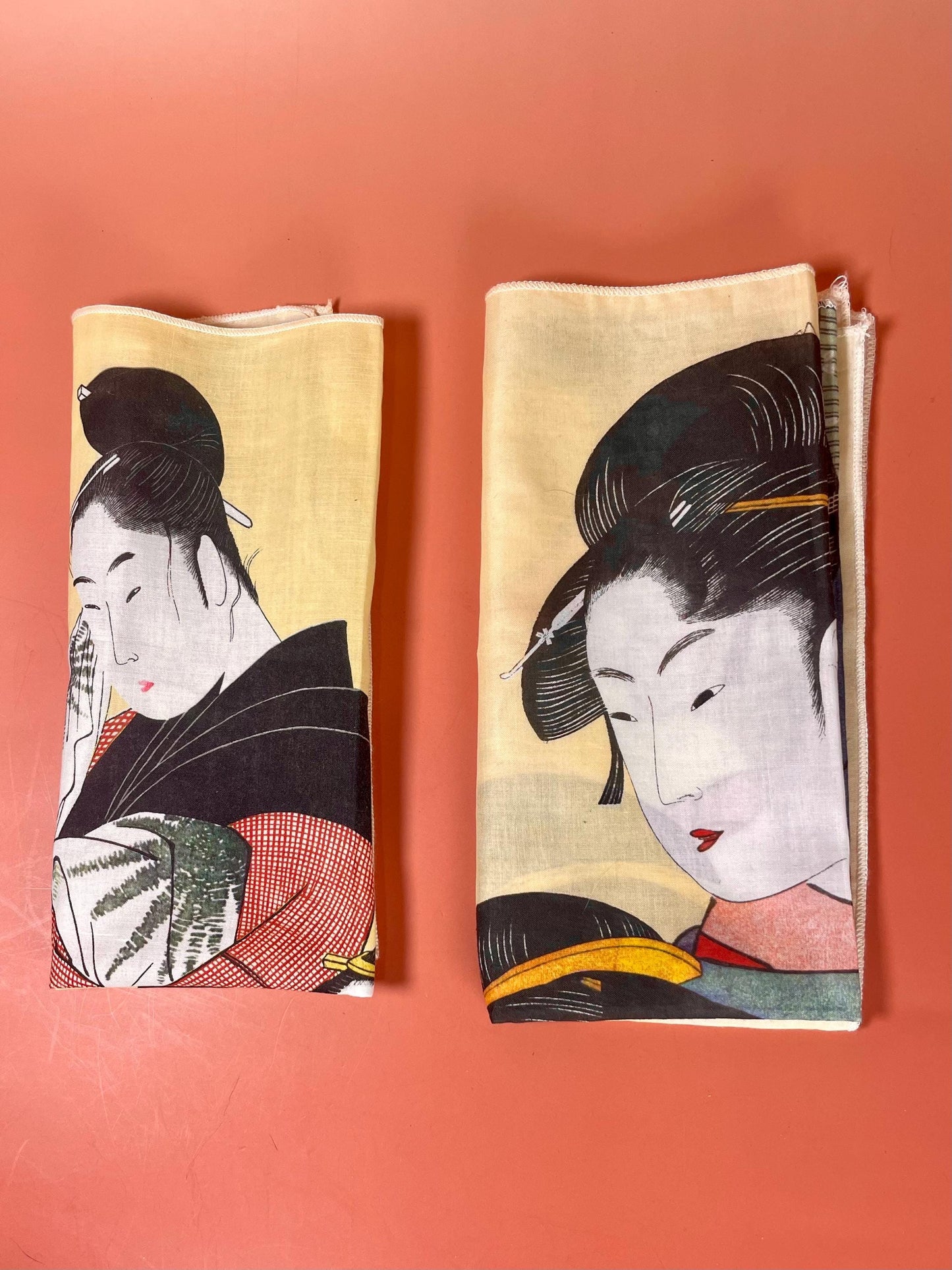 Japanese Ukiyo-e Fabric Squares  Set of 2
