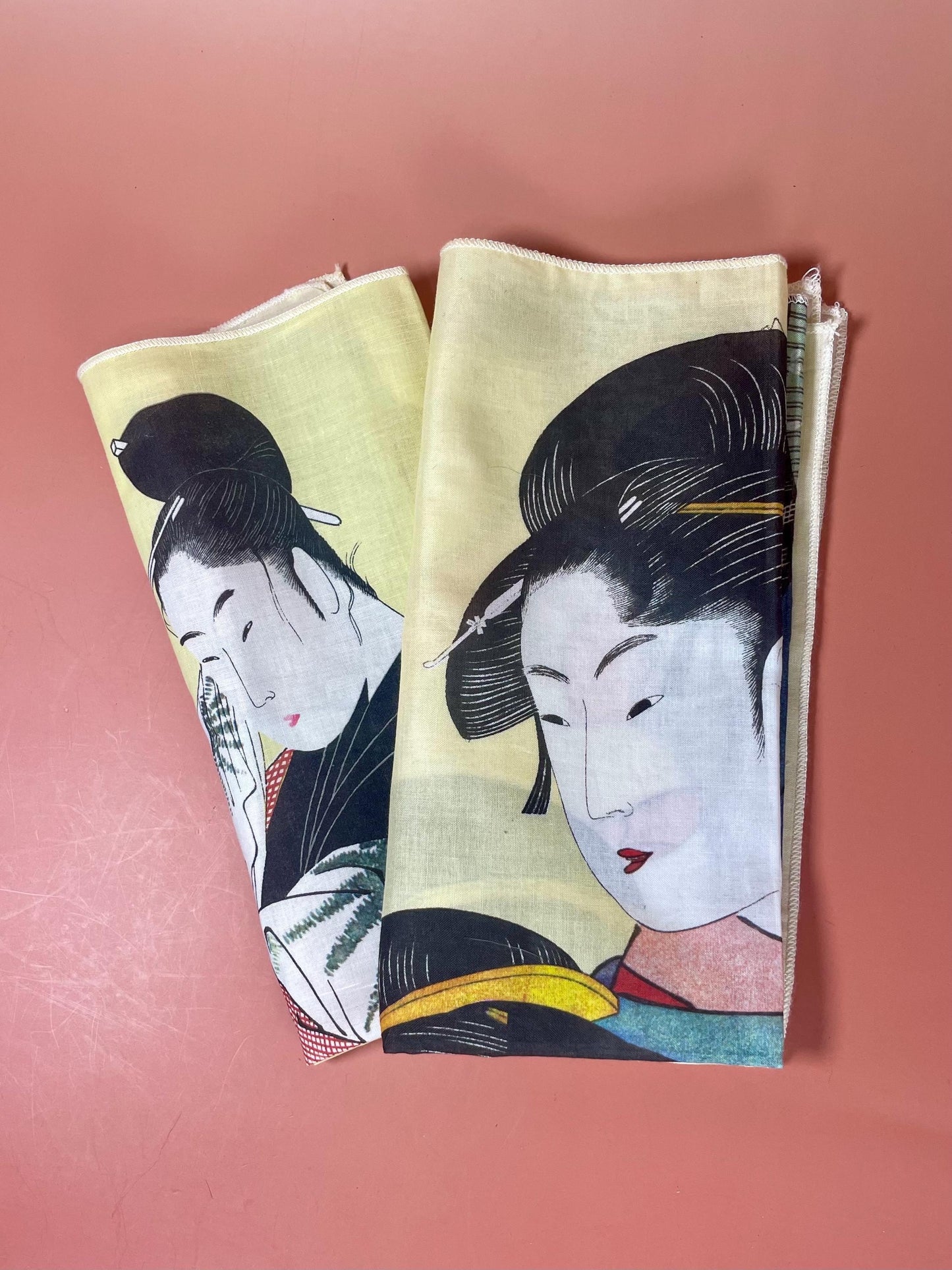 Japanese Ukiyo-e Fabric Squares  Set of 2