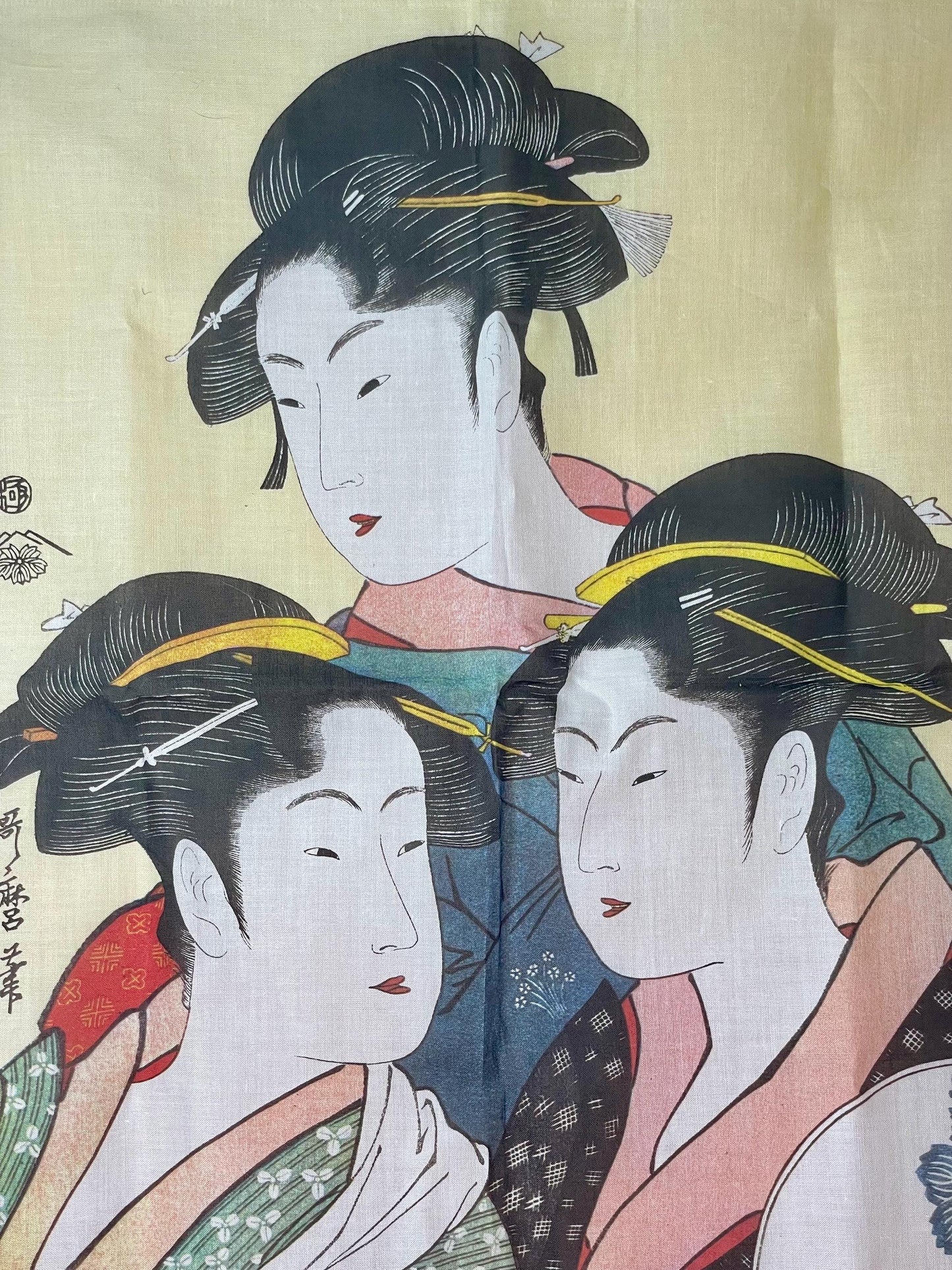 Japanese Ukiyo-e Fabric Squares  Set of 2