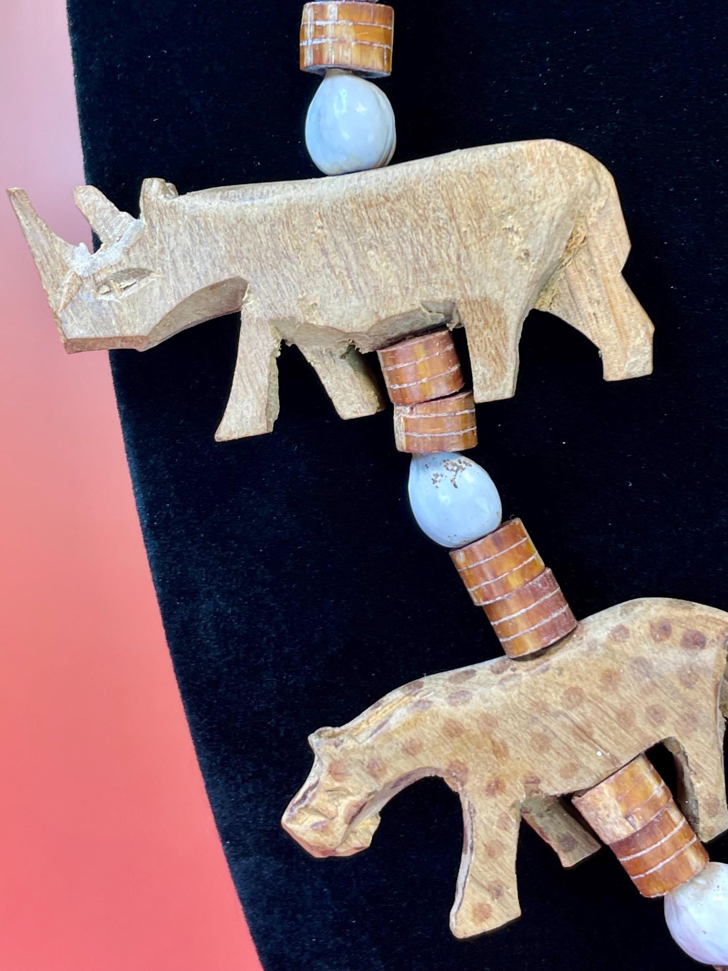 28 inch Necklace with Carved Wooden African Animals
