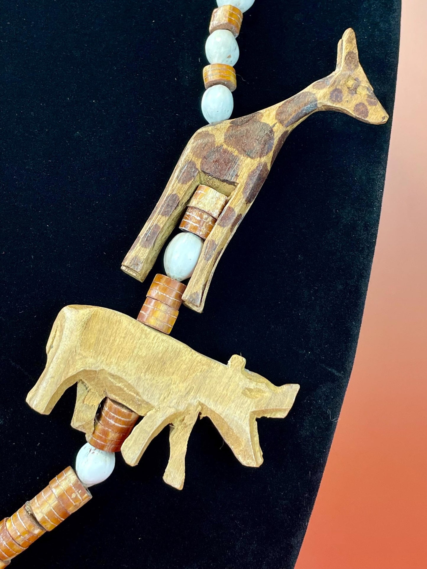 28 inch Necklace with Carved Wooden African Animals