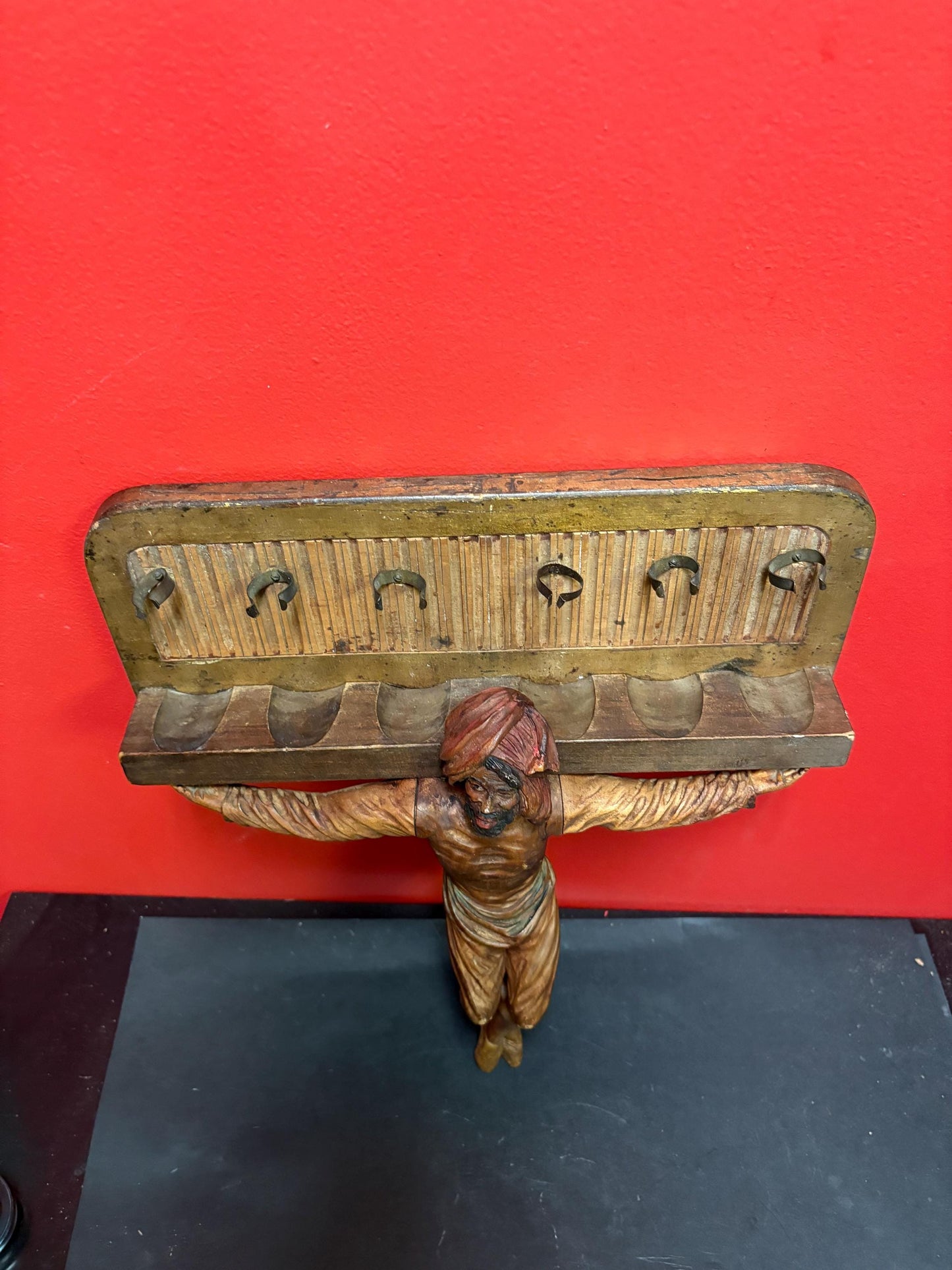 Outstanding antique 17 x 14 inch wide pipe holder Persian religious piece of art  tobacco  great condition  hangs  wow