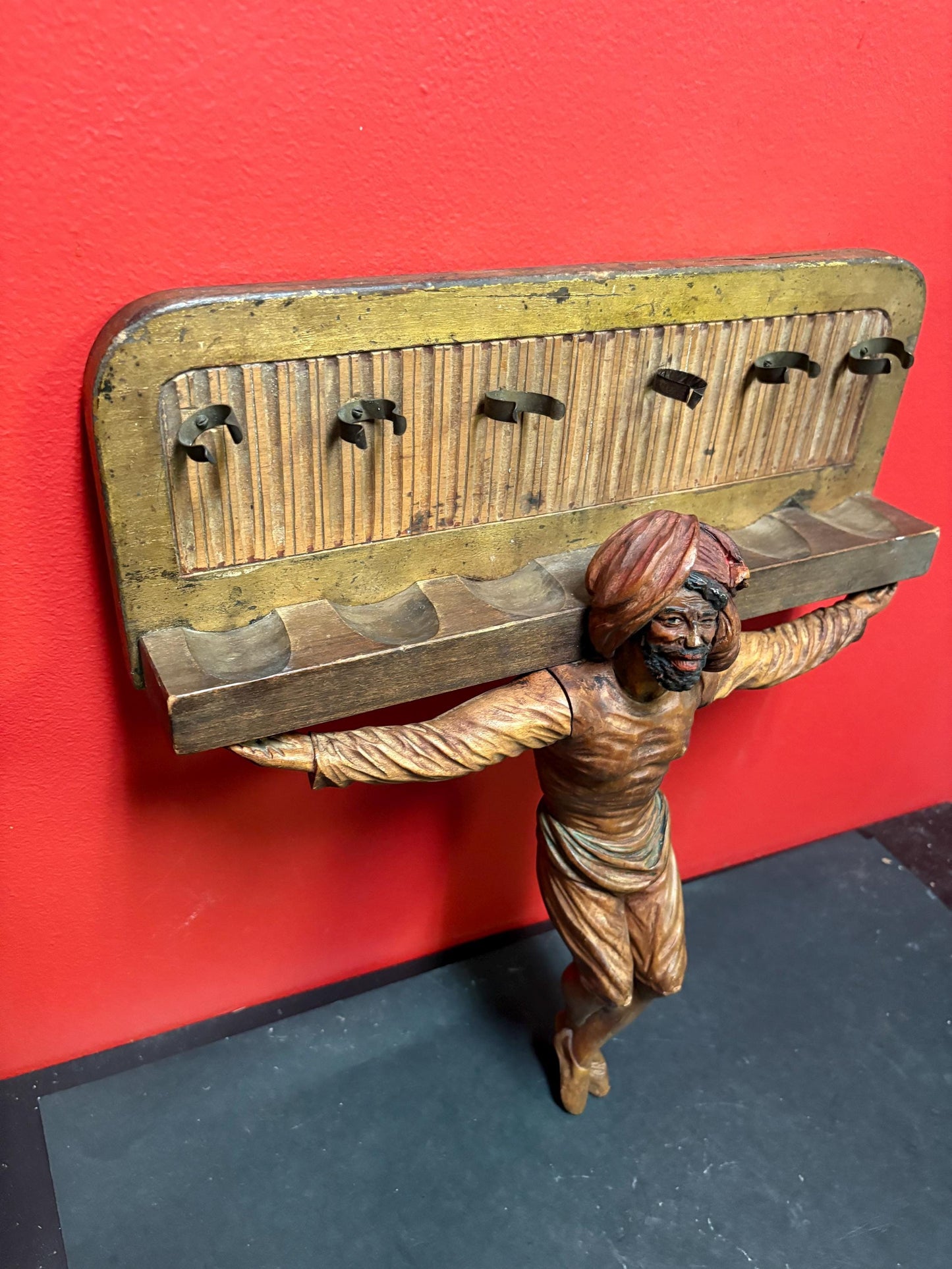 Outstanding antique 17 x 14 inch wide pipe holder Persian religious piece of art  tobacco  great condition  hangs  wow