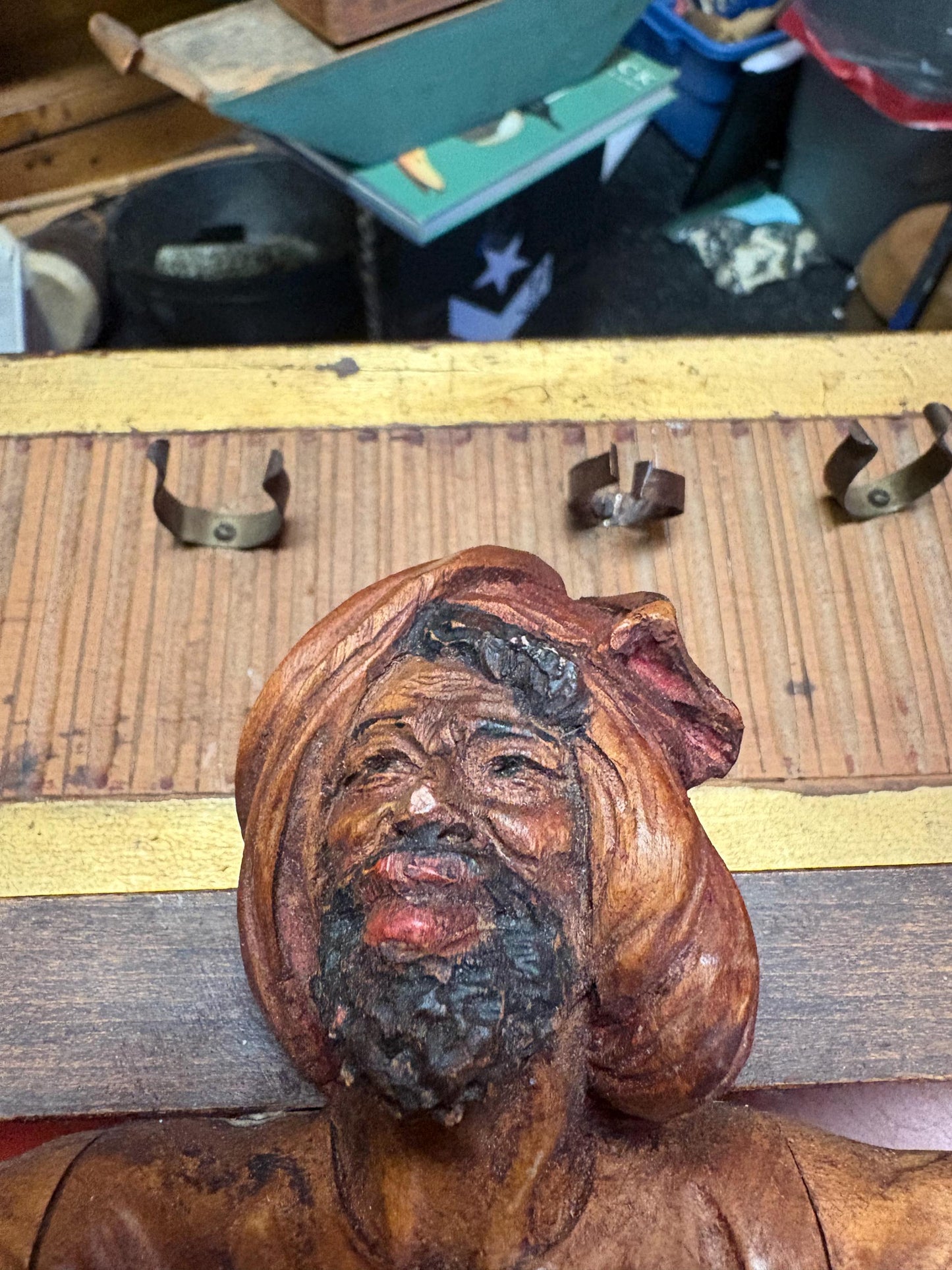 Outstanding antique 17 x 14 inch wide pipe holder Persian religious piece of art  tobacco  great condition  hangs  wow