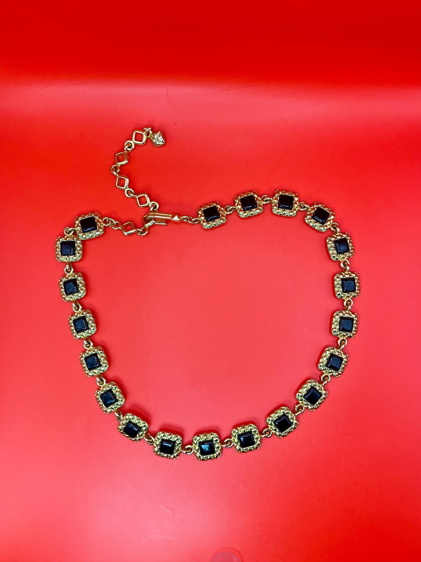 Lovely Gold Tone Necklace with Black Accents