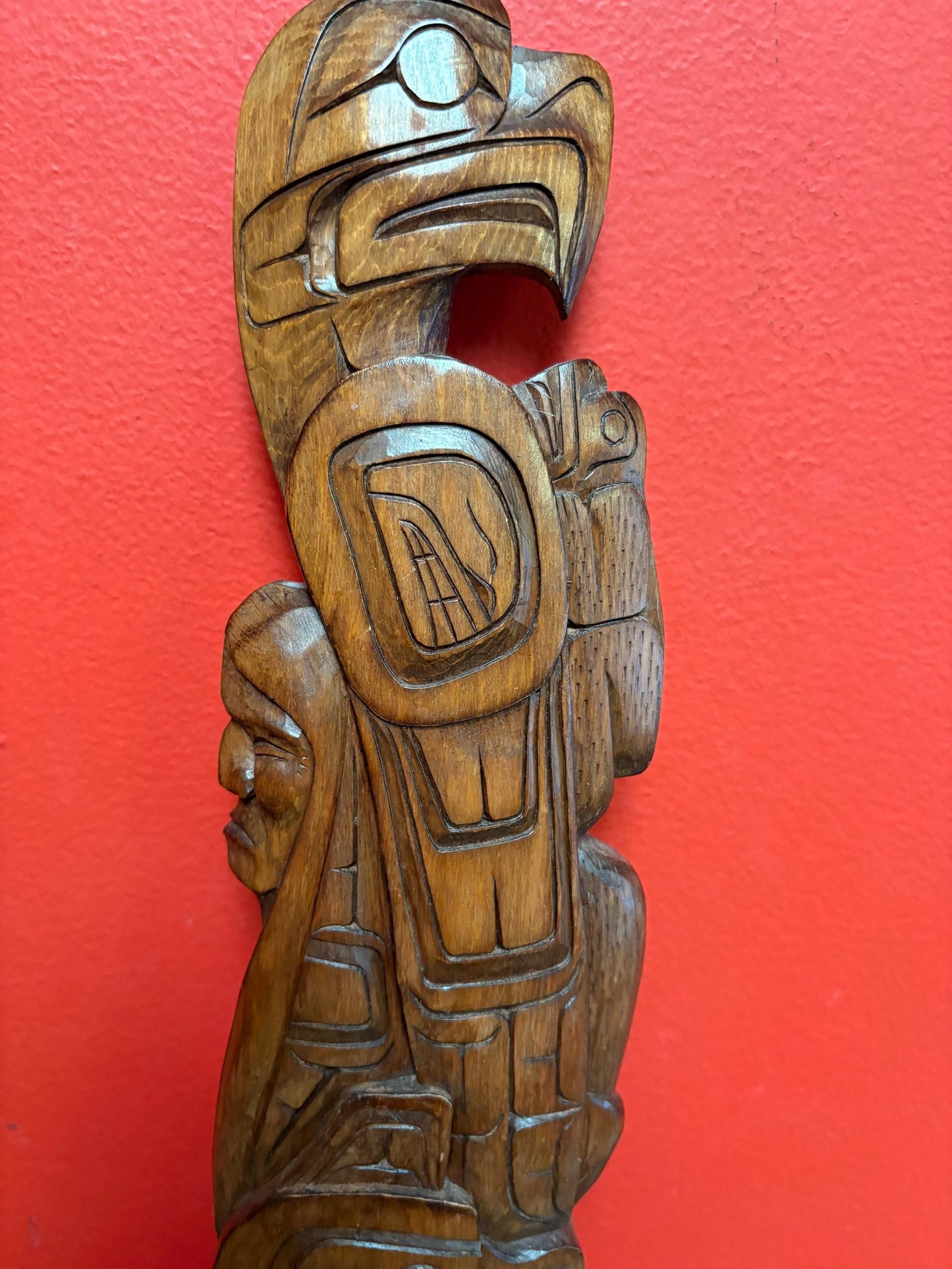 Stunning indigenous 33 x 3“ indigenous first nations pacific West Coast Lance Joseph transformation plaque  well carved and detailed