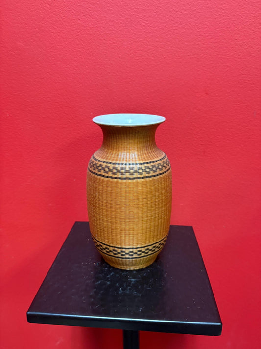 Lovely antique Chinese woven porcelain vase  7 inches tall  perfect condition  unique wonderful piece