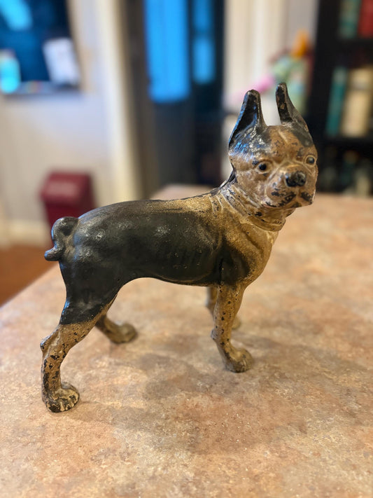 Hubley cast iron original antique bull terrier doorstop  amazing condition and patina  9 x 11 inches tall  wow