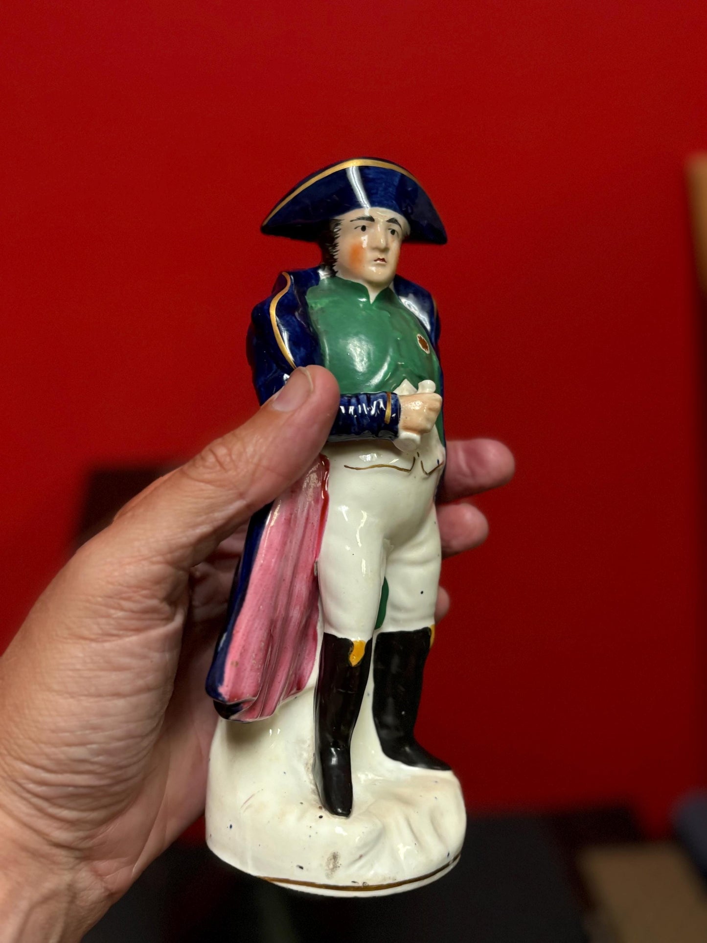 Beautiful antique 8 inch tall Staffordshire Napoleon statue in good condition  minor crack at back   circa 1875