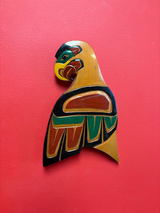 lovkey indigenous first nations Pacific Northwest Coast Eagle plaque  10 x 6 wide honey glazed and painted great value  signed