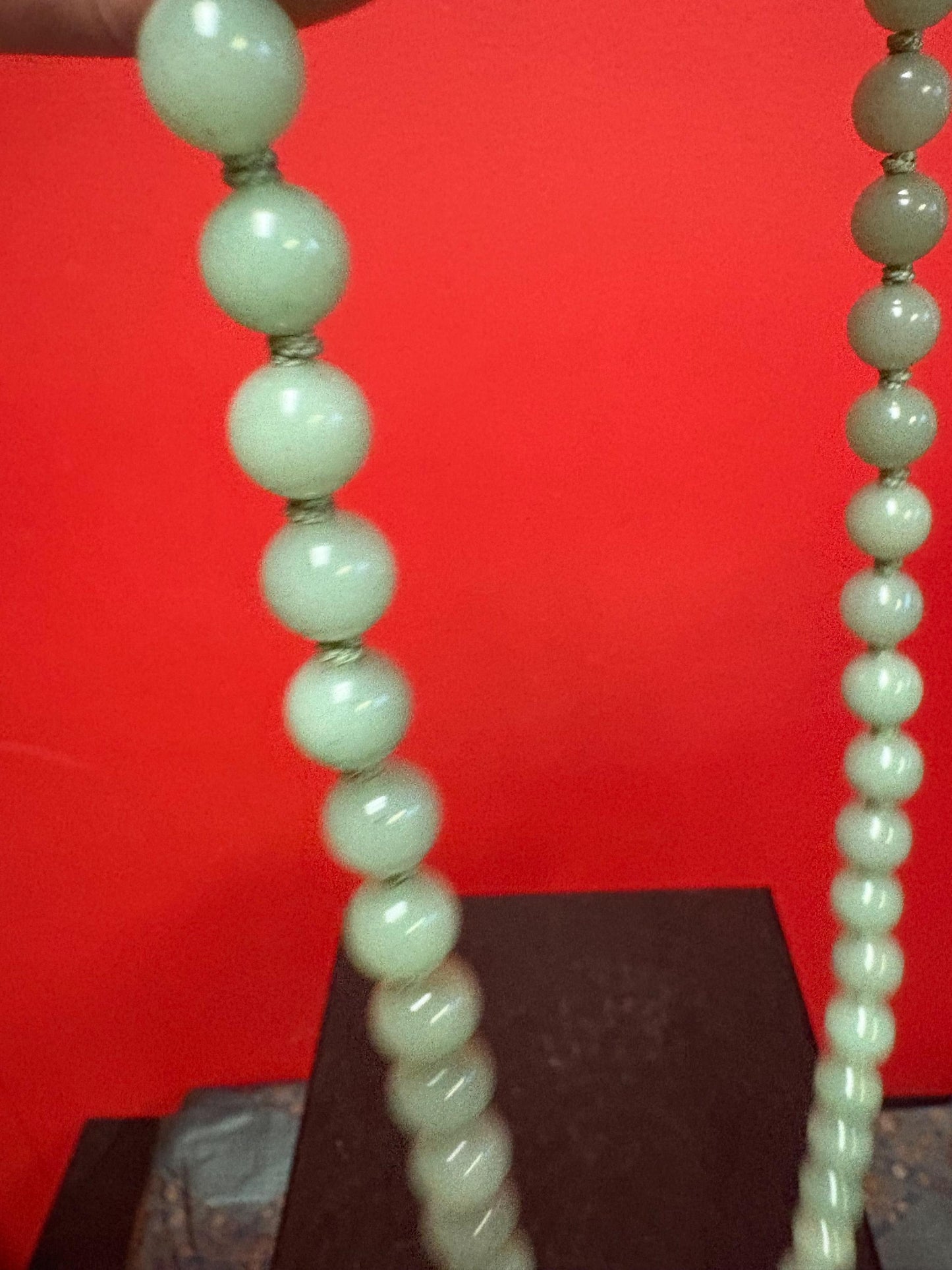 Vintage Chinese high-quality jade bead necklace with sterling silver clasp   approximately 25 inches great knotting  wonderful gift