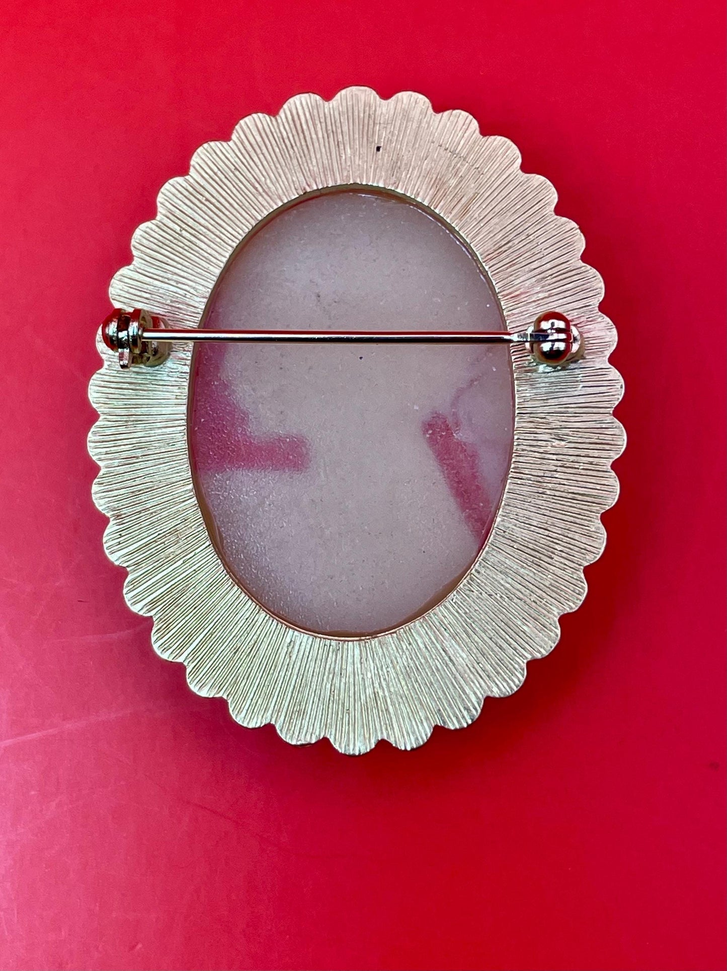 Vintage Cameo Brooch with Faux Pearl Border  Gold Tone Frame