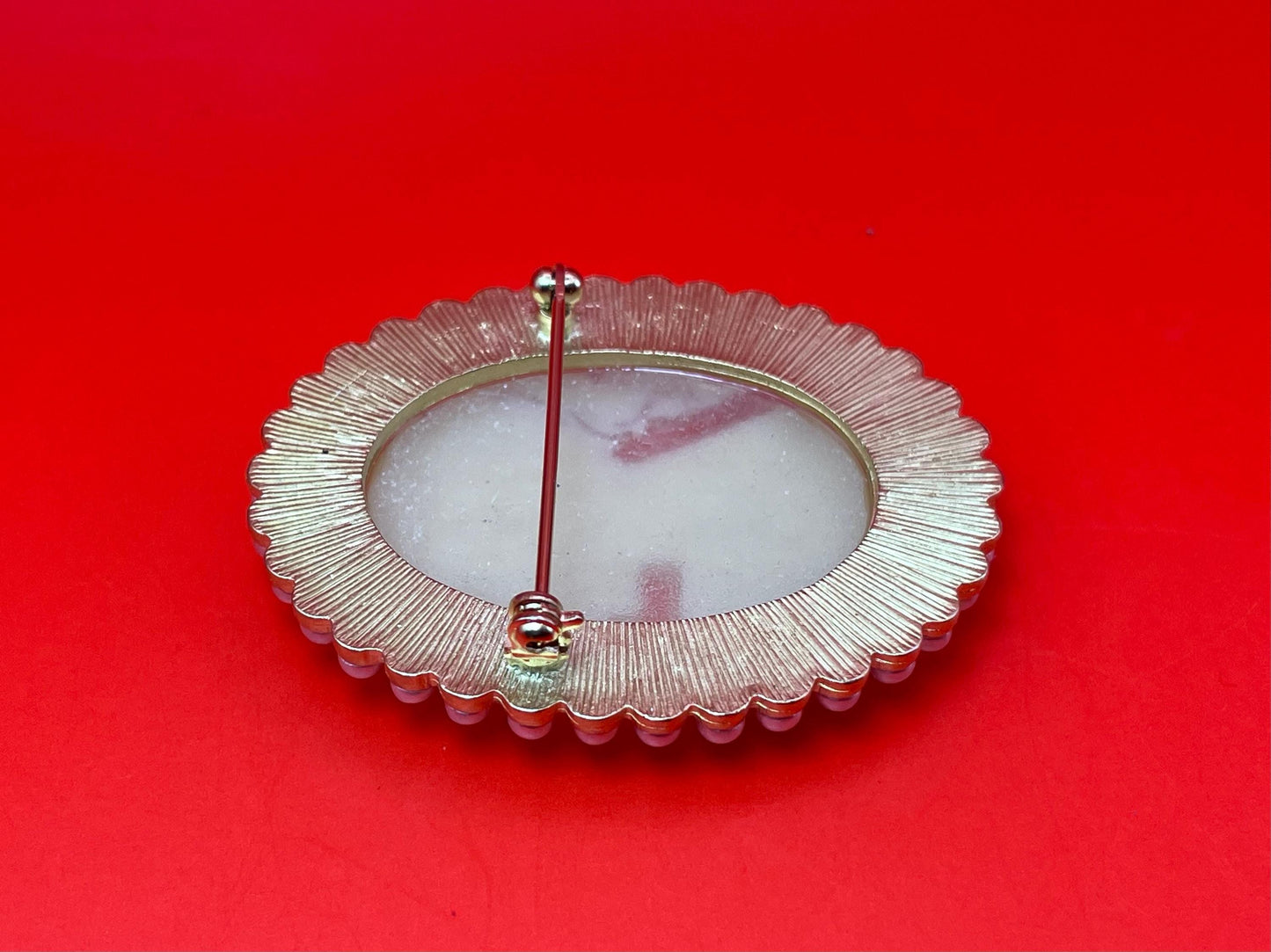 Vintage Cameo Brooch with Faux Pearl Border  Gold Tone Frame