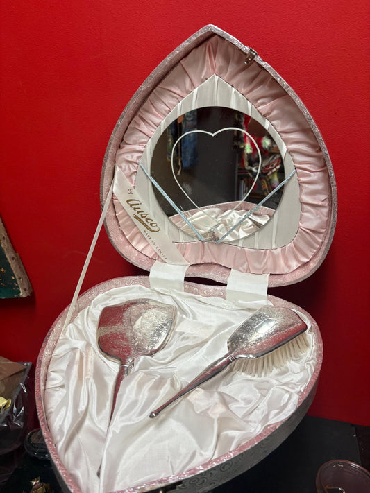 Antique Canadian BIRKS Sterling mirror in original heart shaped box   Never used in mint condition - Perfect gift  unreal