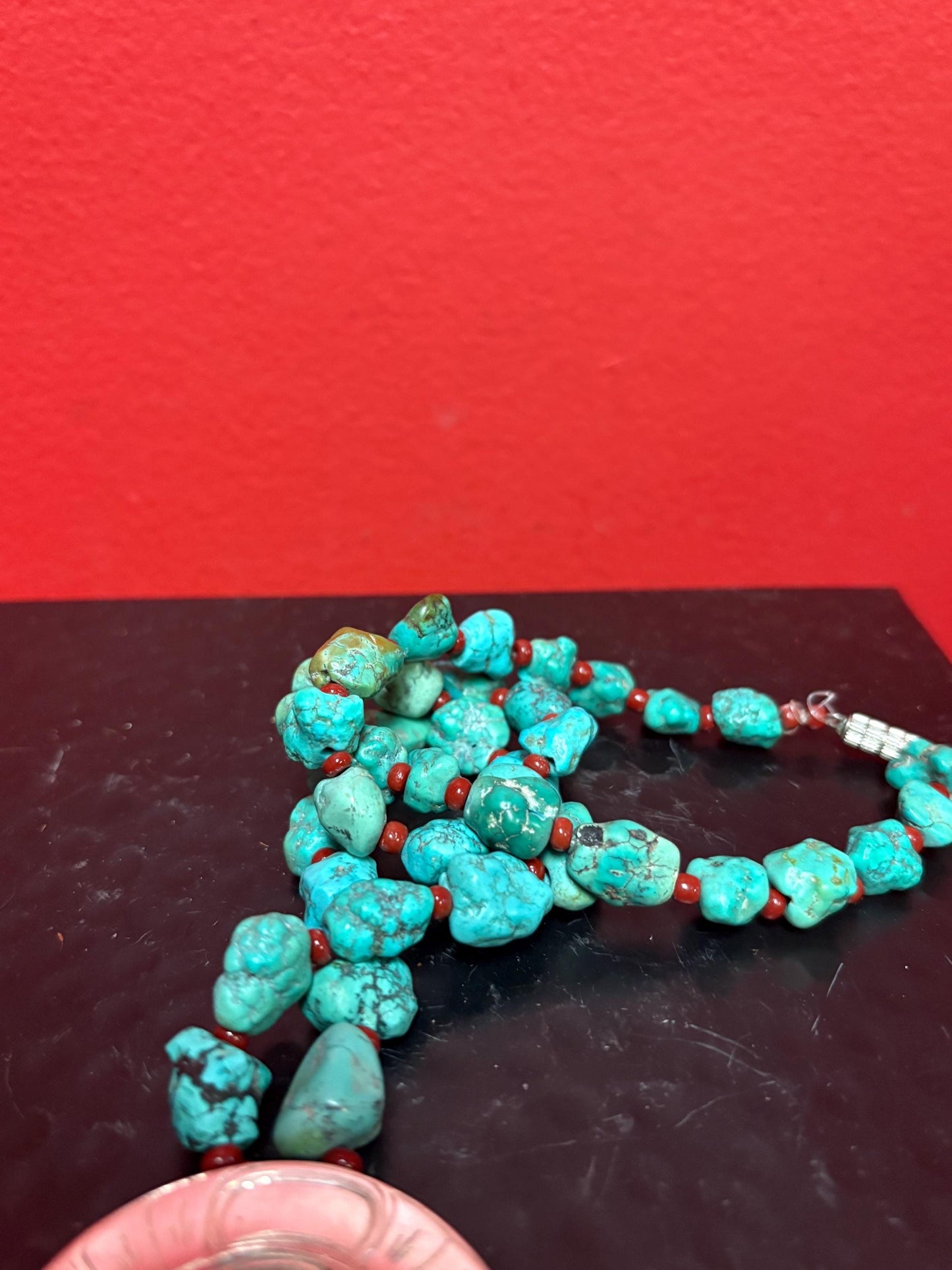 Stunning 18 inch chunky real turquoise necklace with massive 2 inch signed native silver sun mask pendant  highest quality  wow