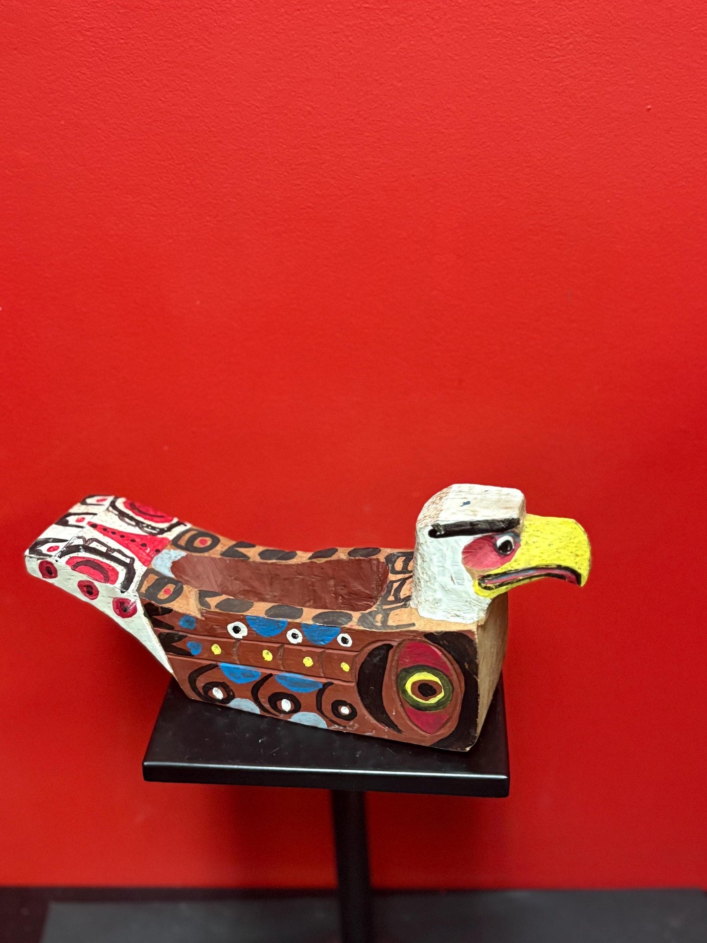 Beautiful primitive 12 x 3 x 2 1/2 hi ancient indigenous first nations pacific north West Coast ceremonial potlatch eagle shaped grease bow