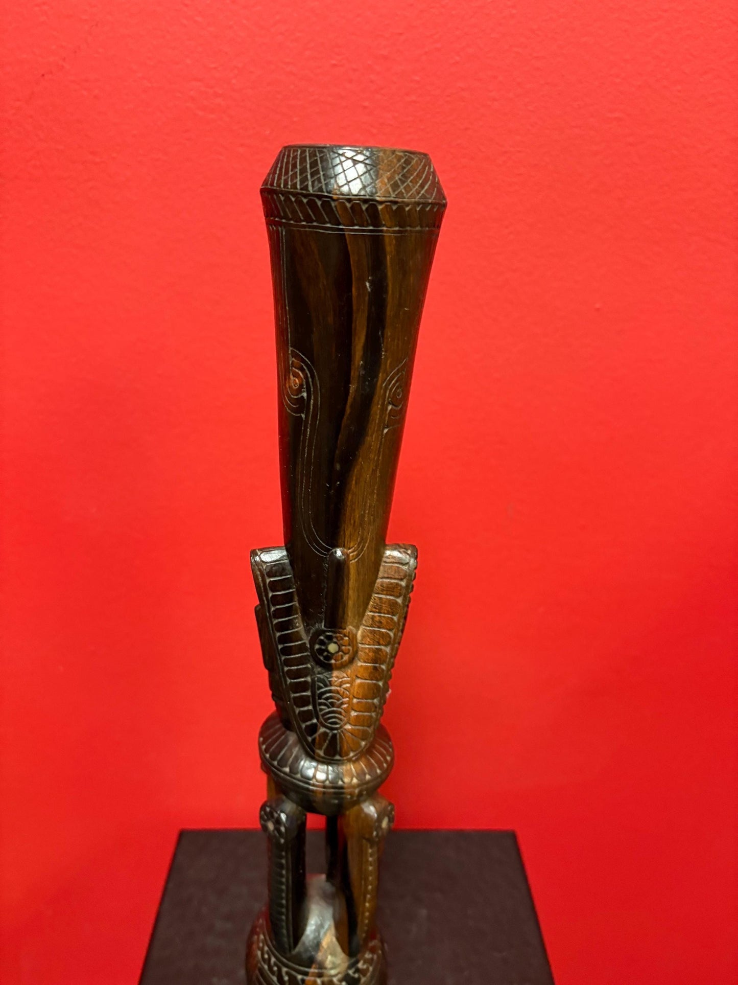 Beautiful New Zealand Maori statue vase with Abalone inset - wow