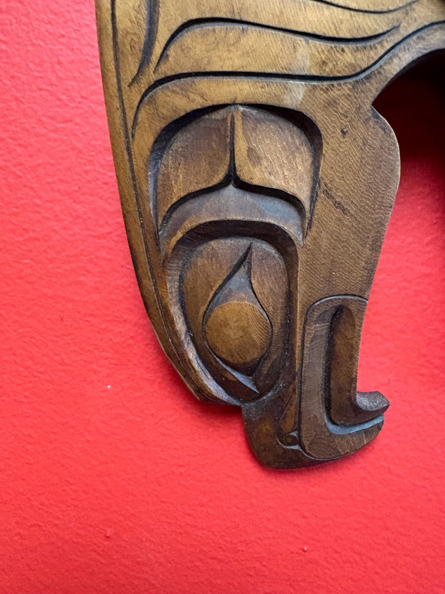 Stunning 13 x 7 wide heavily detailed signed killer whale eagle transformation plaque indigenous first nations Pacific Northwest Coast