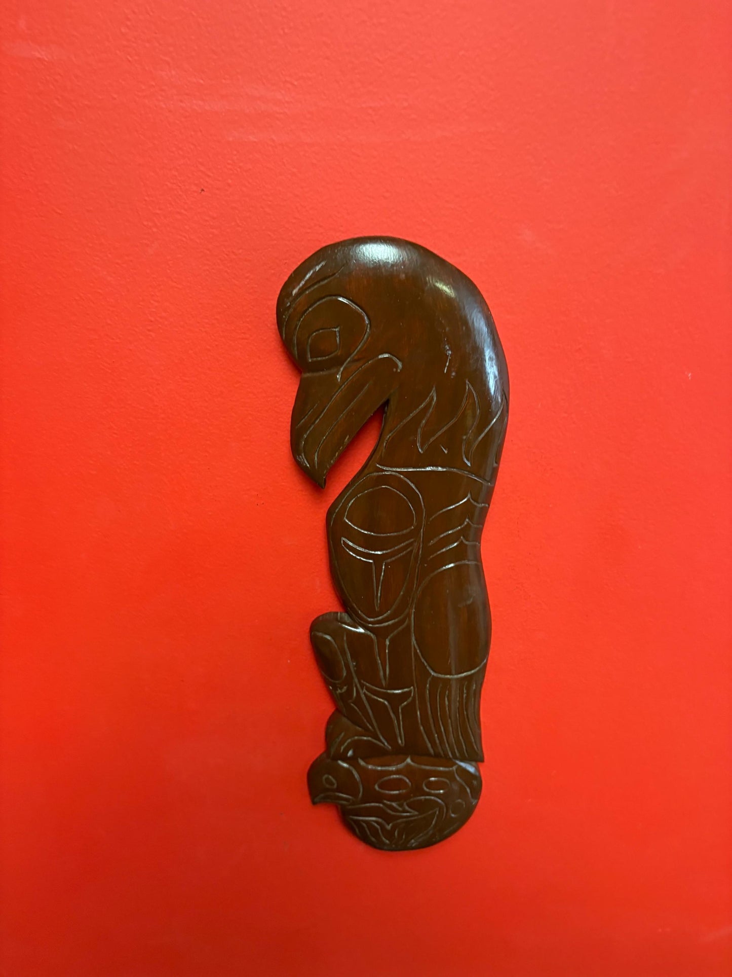 Lovely signed indigenous first nation Pacific north West Coast 19 x 6 wide Eagle and salmon plaque  great value