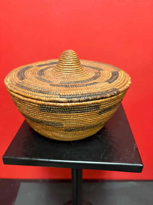 Rare indigenous first nations woven basket good condition and unusual shape - 8 x5  inches high- wow
