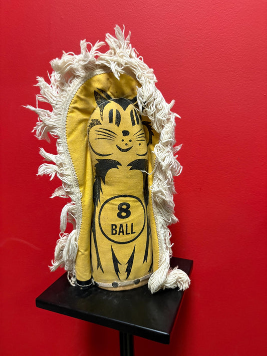 Magnificent very rare 14 inch high 1930s carnival cat shaped  knock down doll in very very good condition  a piece of carnie history  wow