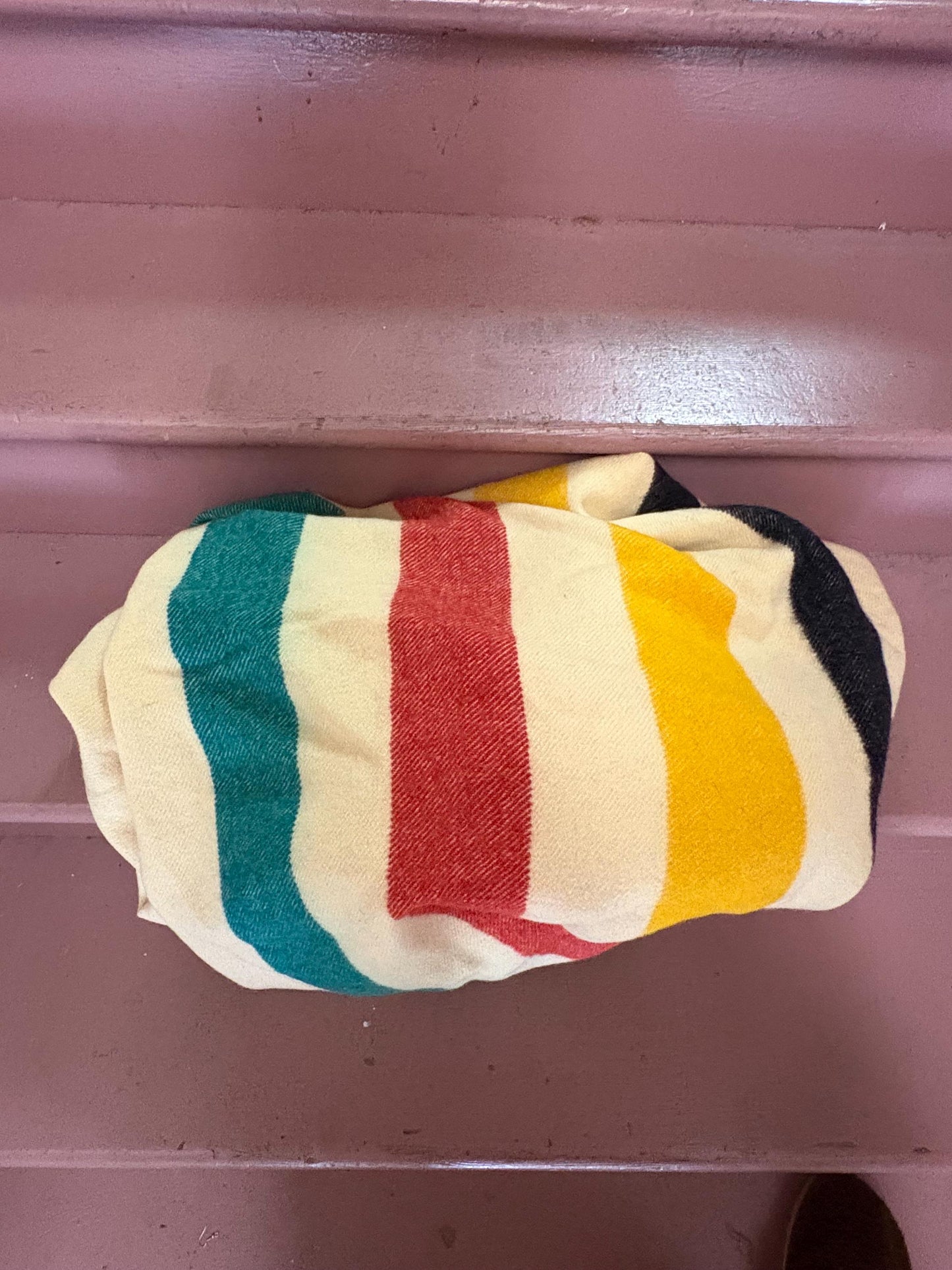 HBC Hudson Bay company 72 x 90 inch approx wool approx blanket  worn but good condition - no tag