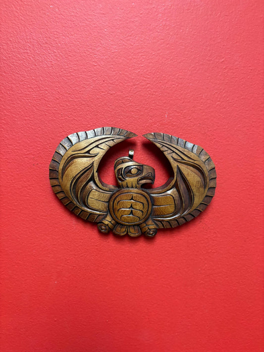 Beautiful signed 7 x 5 inch high Indigenous First Nations cedar eagle plaque  great detail  highly detailed and ready to hang