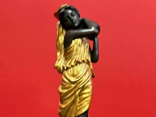 Stunning authentic antique Miguel Fernando Lopez (Milo) gilded bronze lady on marble statue  13 inches tall  wonderful detail  wow  gift