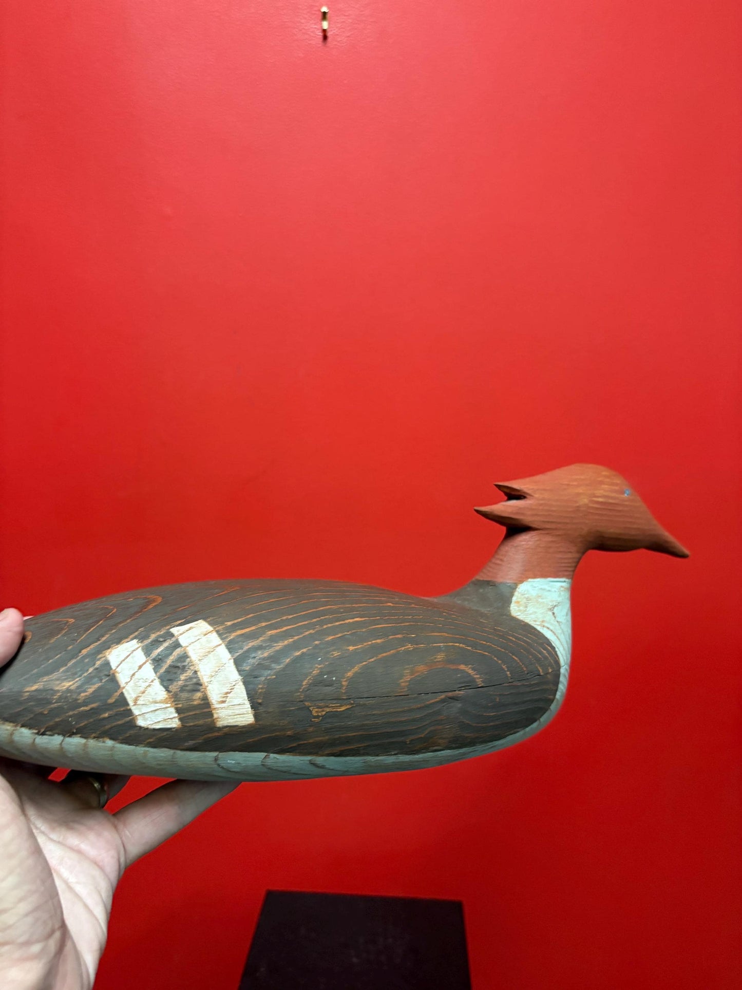 Beautiful handmade Canadian duck statue  1980s wooden beauty  27 x 5 wide