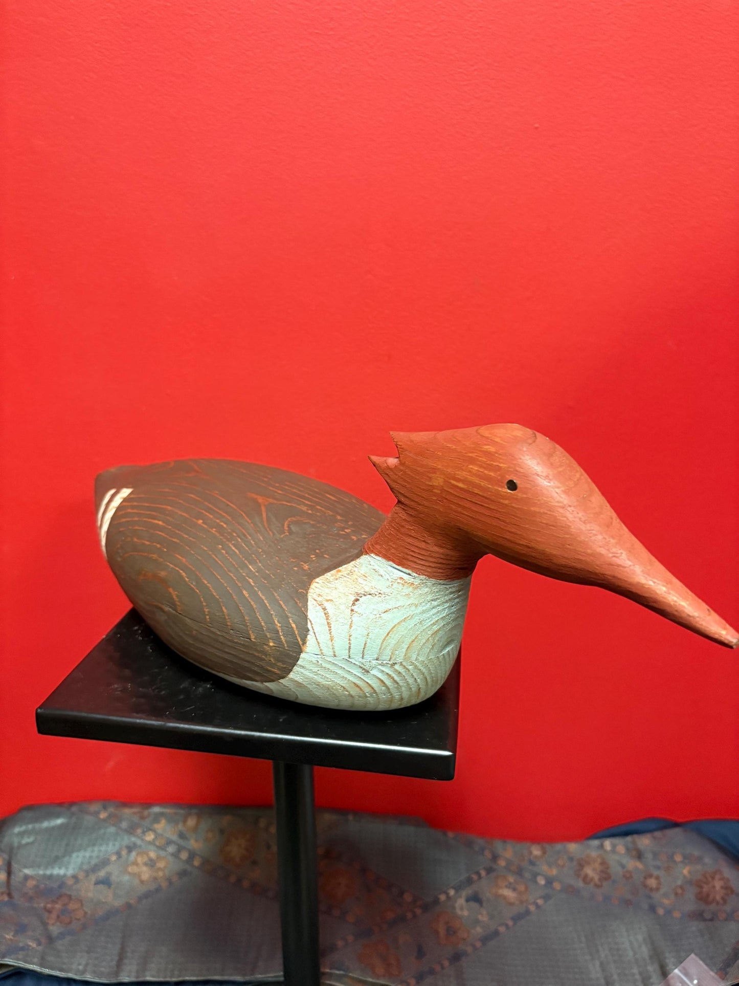Beautiful handmade Canadian duck statue  1980s wooden beauty  27 x 5 wide