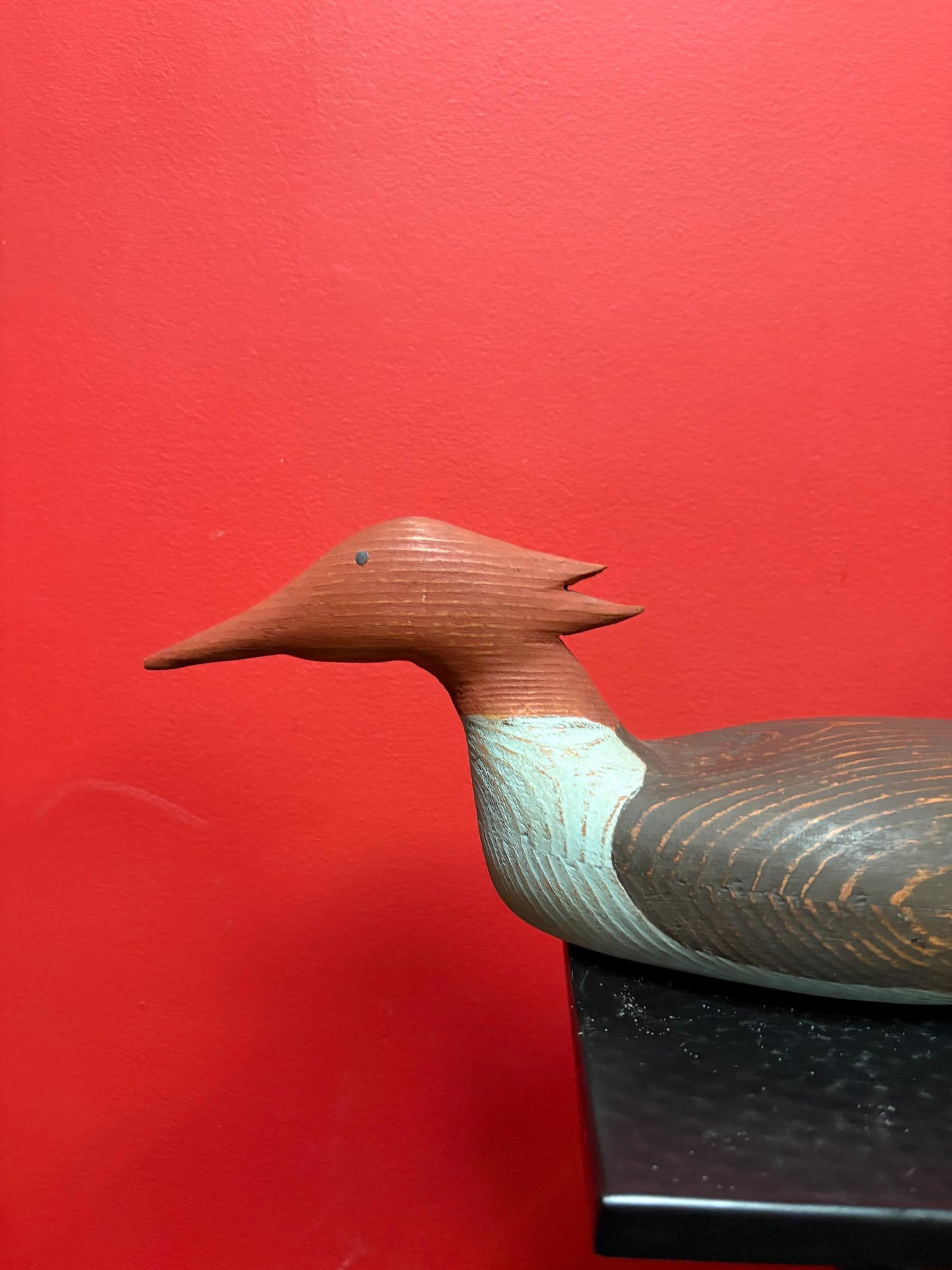 Beautiful handmade Canadian duck statue  1980s wooden beauty  27 x 5 wide