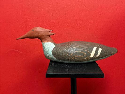 Beautiful handmade Canadian duck statue  1980s wooden beauty  27 x 5 wide