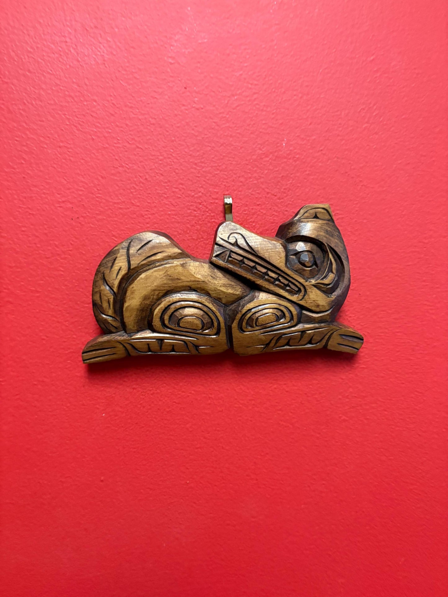 Lovely indigenous first nations Pacific northWest Coast 7 x 3 inch wolf plaque  lovely detail  great value