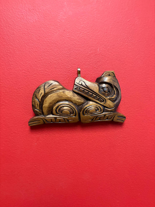 Lovely indigenous first nations Pacific northWest Coast 7 x 3 inch wolf plaque  lovely detail  great value