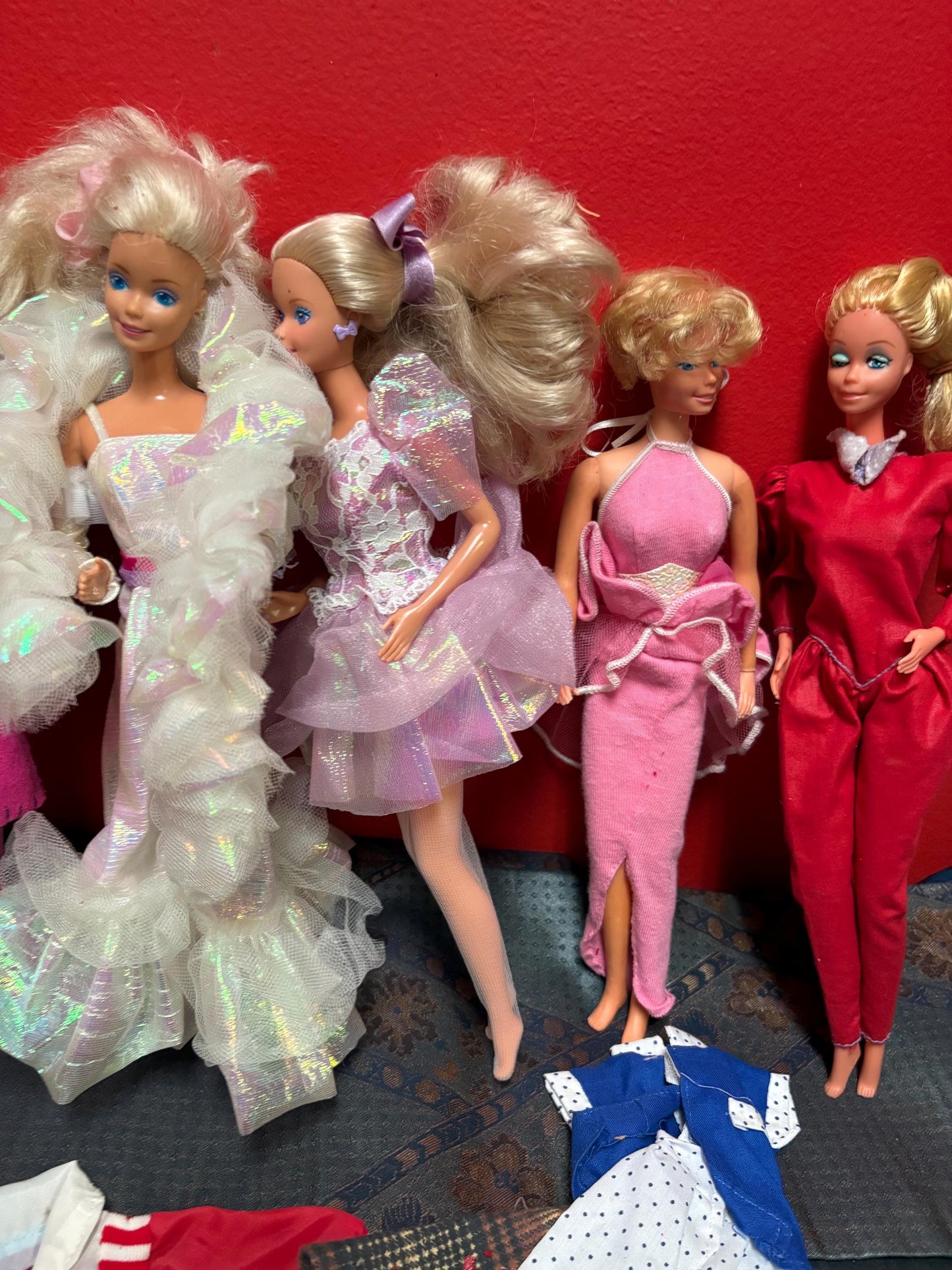 Six vintage Barbie dolls with a xtra clothes  great set  great value