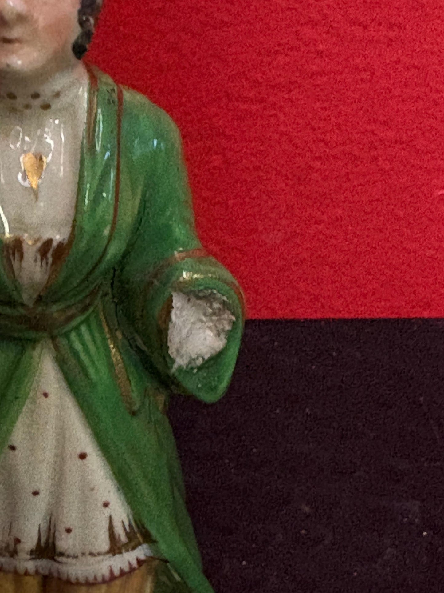 Beautiful mid 1800s English Staffordshire statue of a man with a broken hand  price super low  5 inches tall