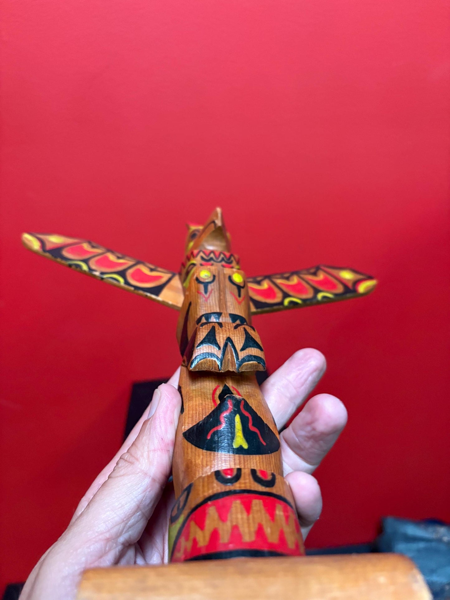 Beautiful 12 x 10 wide Larry Joseph signed indigenous first nations primitive older totem pole -  great imagery and colour