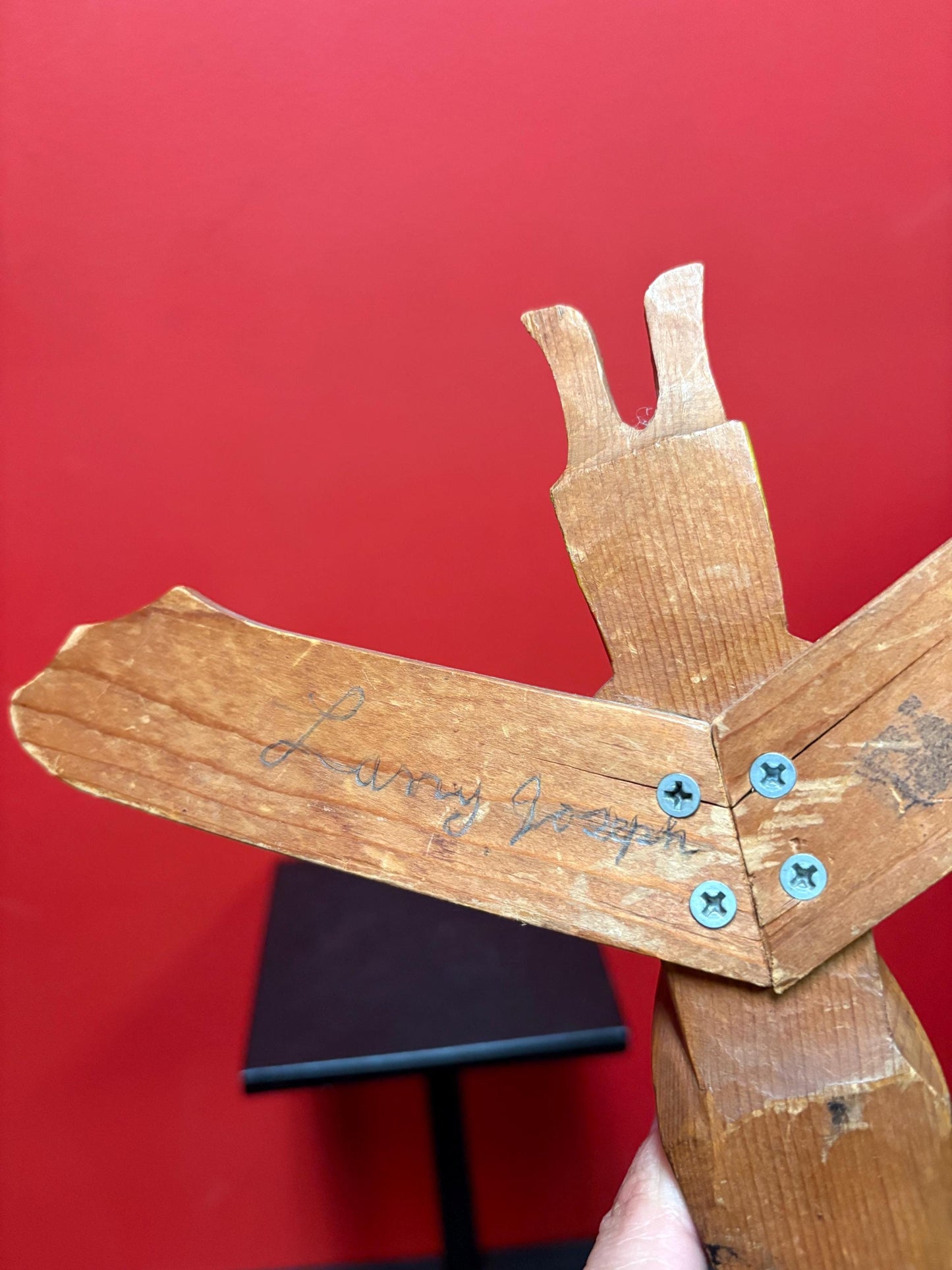 Beautiful 12 x 10 wide Larry Joseph signed indigenous first nations primitive older totem pole -  great imagery and colour