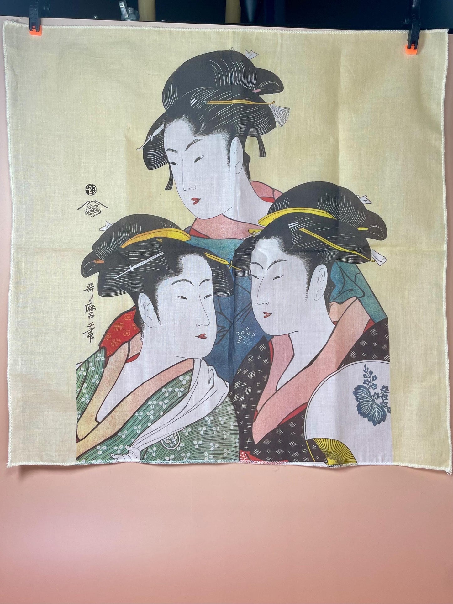 Japanese Ukiyo-e Fabric Squares  Set of 2