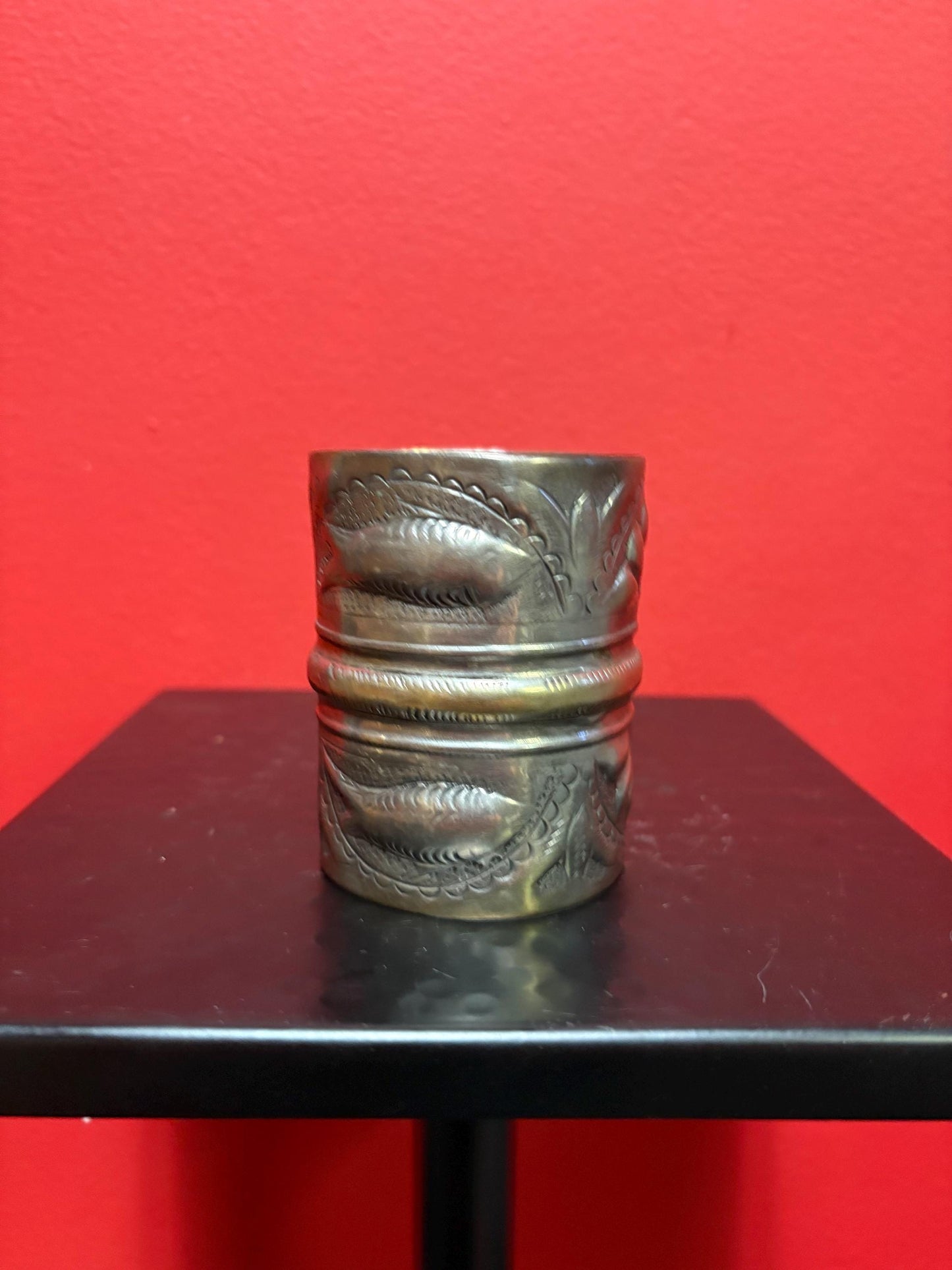Unusual 3 x 2 1/2 wide massive antique silver plated and brass Cuff cool imagery and perfect gift  unisex