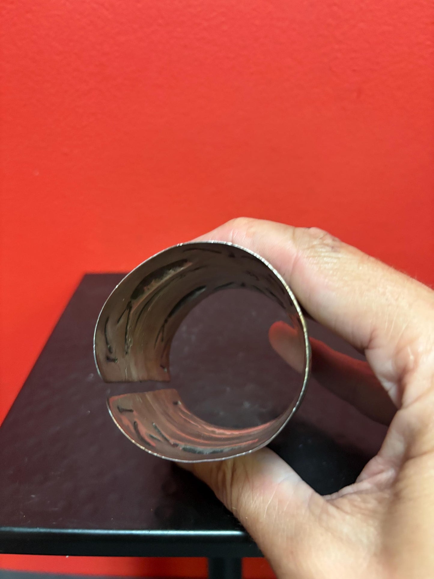 Unusual 3 x 2 1/2 wide massive antique silver plated and brass Cuff cool imagery and perfect gift  unisex