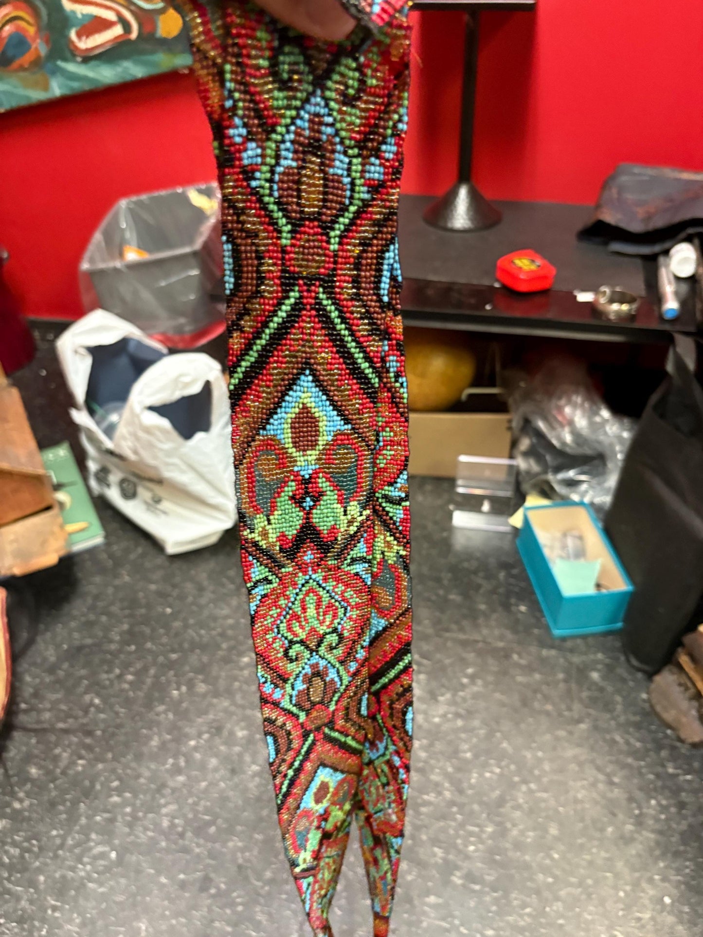 Stunning indigenous first nations Pacific Northwest Coast 60 inch long beaded ceremonial necklace in perfect condition wow  gift alert!!