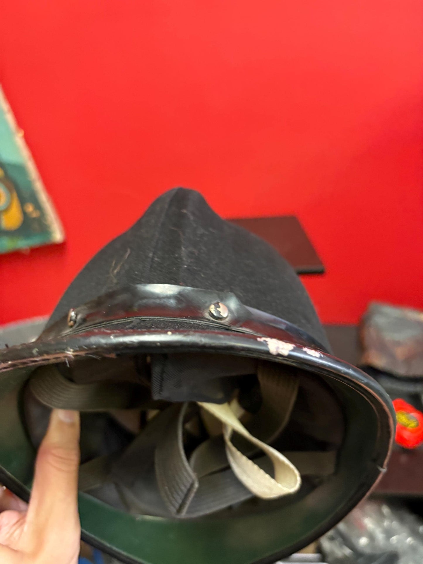 Lovely authentic antique mens English policemans Bobby helmet from DERBYSHIRE  great condition see photos