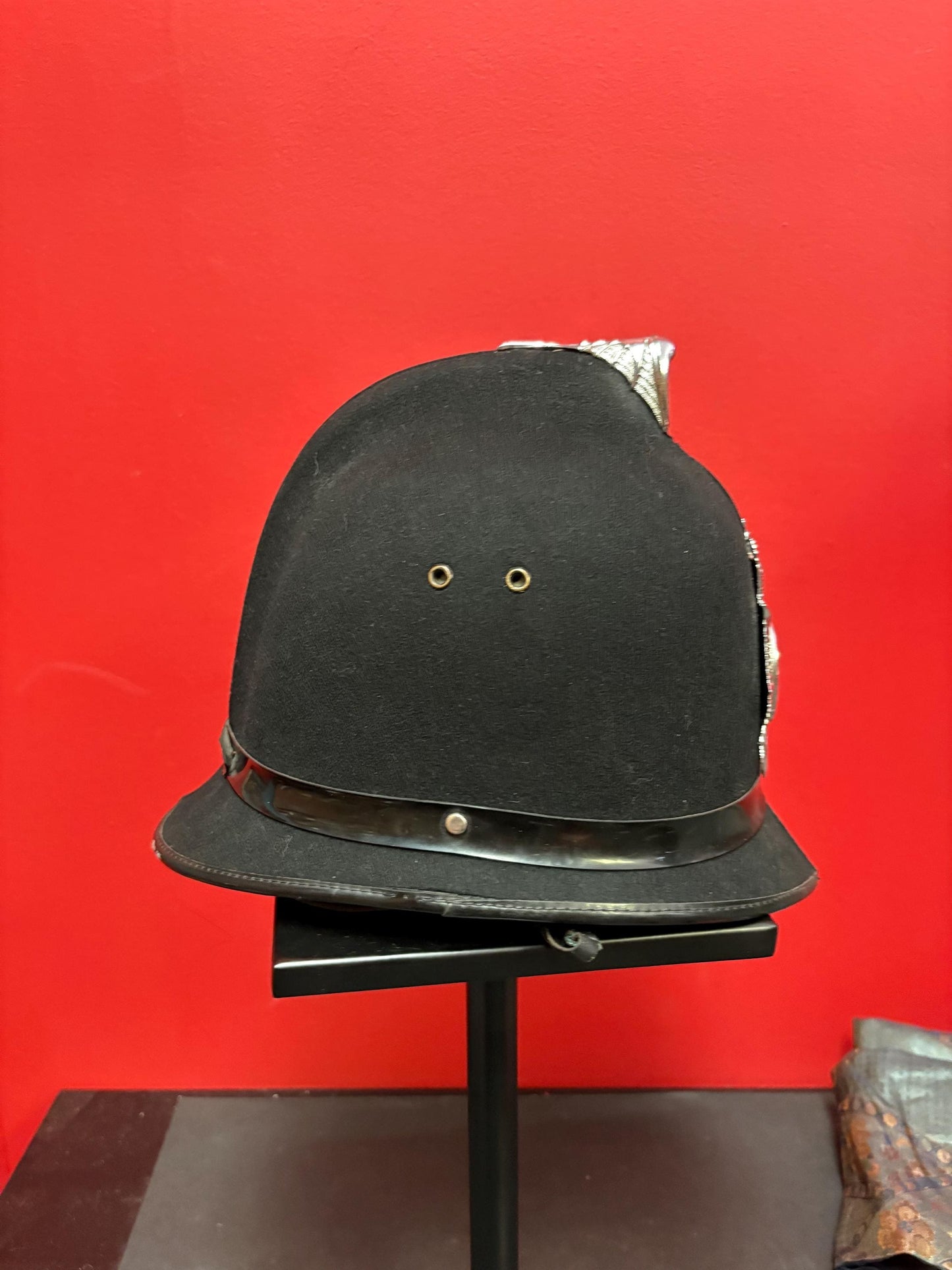 Lovely authentic antique mens English policemans Bobby helmet from DERBYSHIRE  great condition see photos