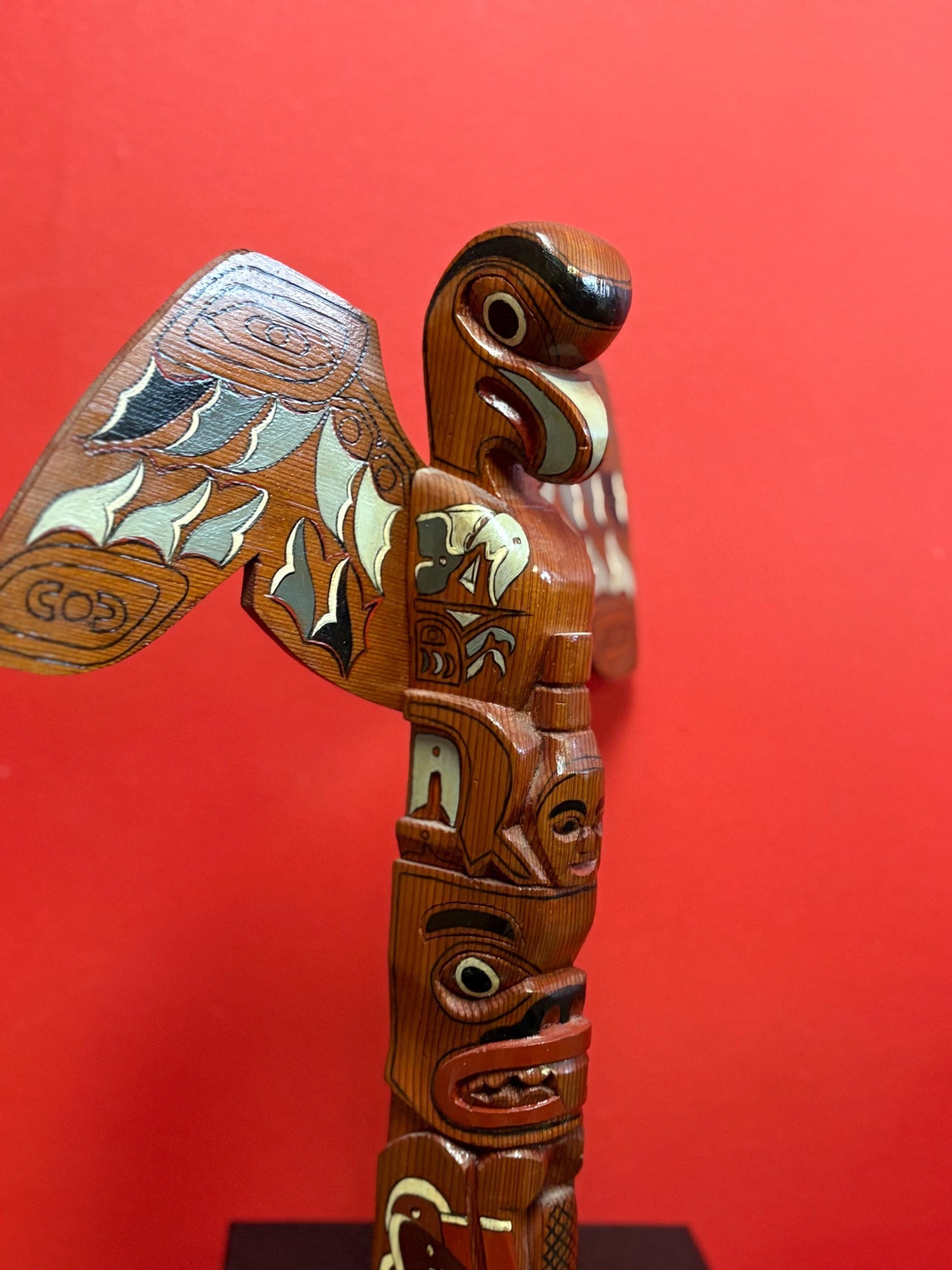 Beautiful indigenous First Nations Pacific Northwest coast 12 x 15“ tall unsigned older transformation totem pole