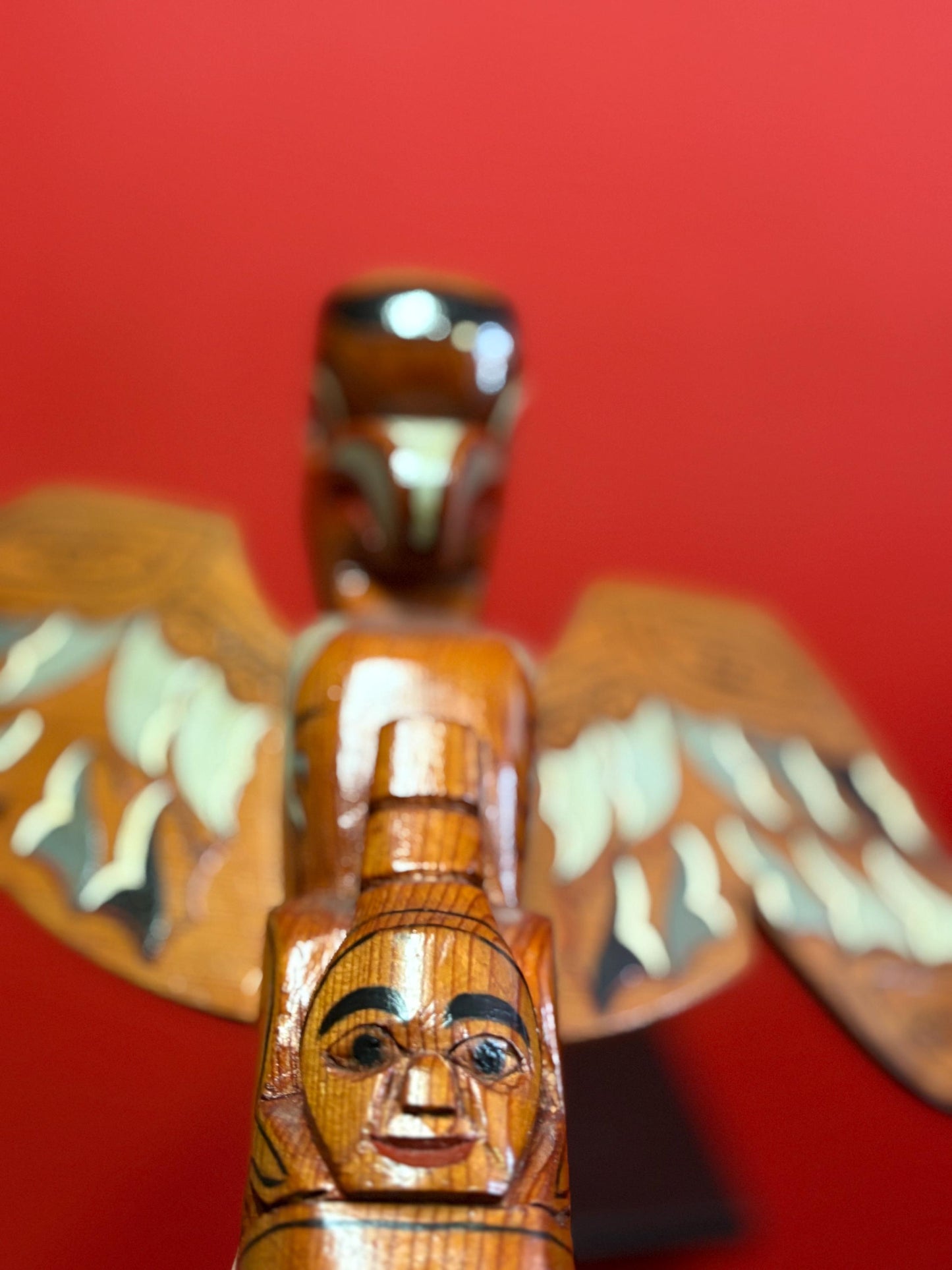 Beautiful indigenous First Nations Pacific Northwest coast 12 x 15“ tall unsigned older transformation totem pole