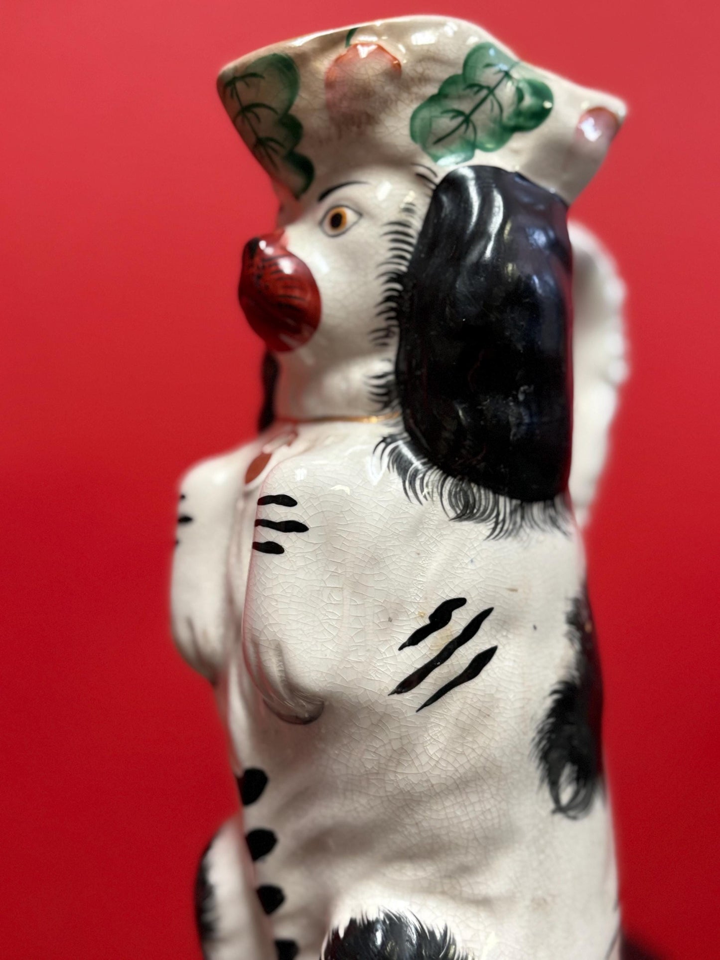 Wonderful Staffordshire rare 9.75 inch tall King Charles spaniel jug  1850s to 1870s  perfect condition  wow