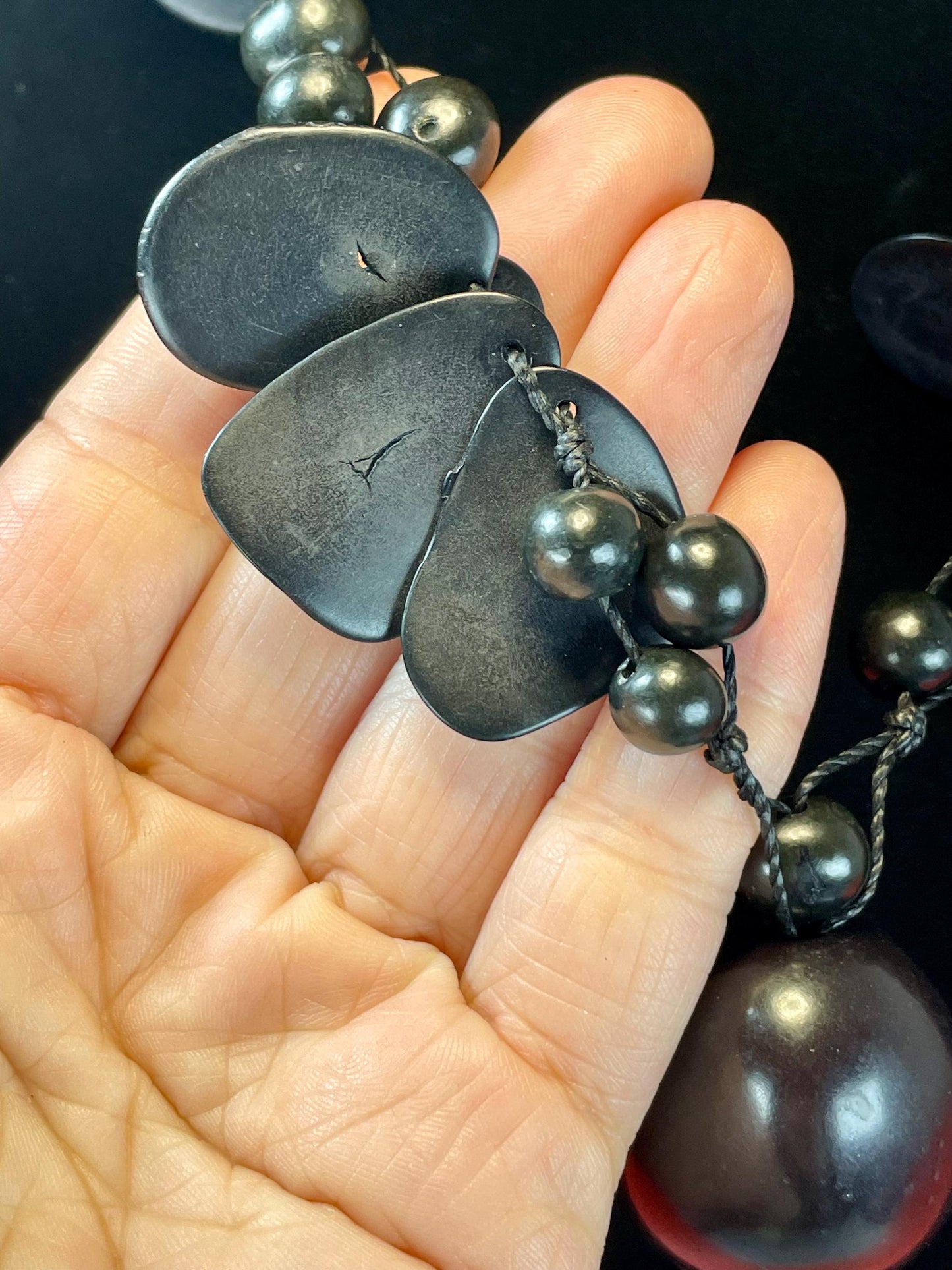 Bold Black Beaded Statement Necklace  20 with 3.5 Drop