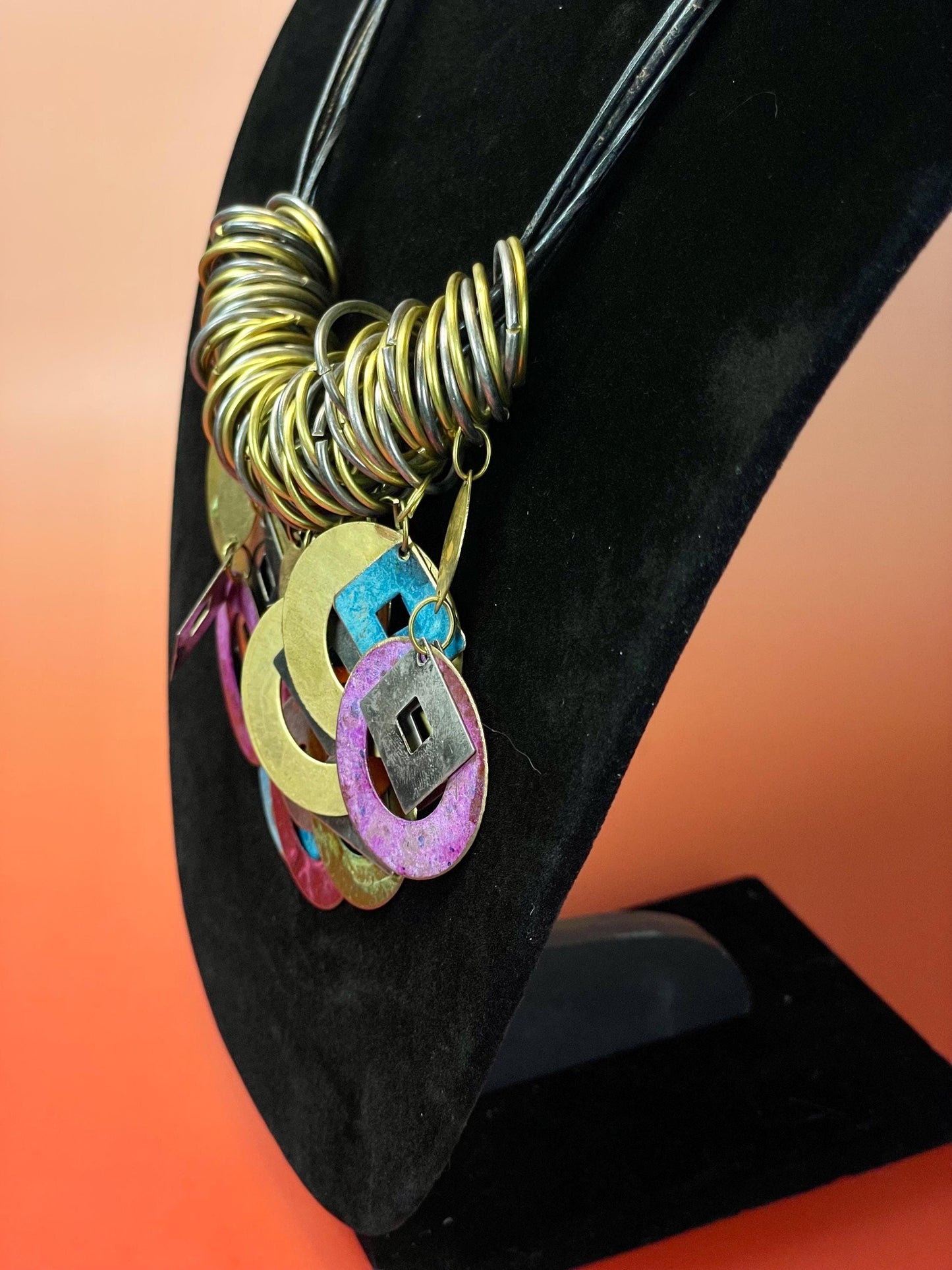 Colourful Metal Disc Statement Necklace