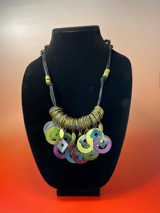 Colourful Metal Disc Statement Necklace